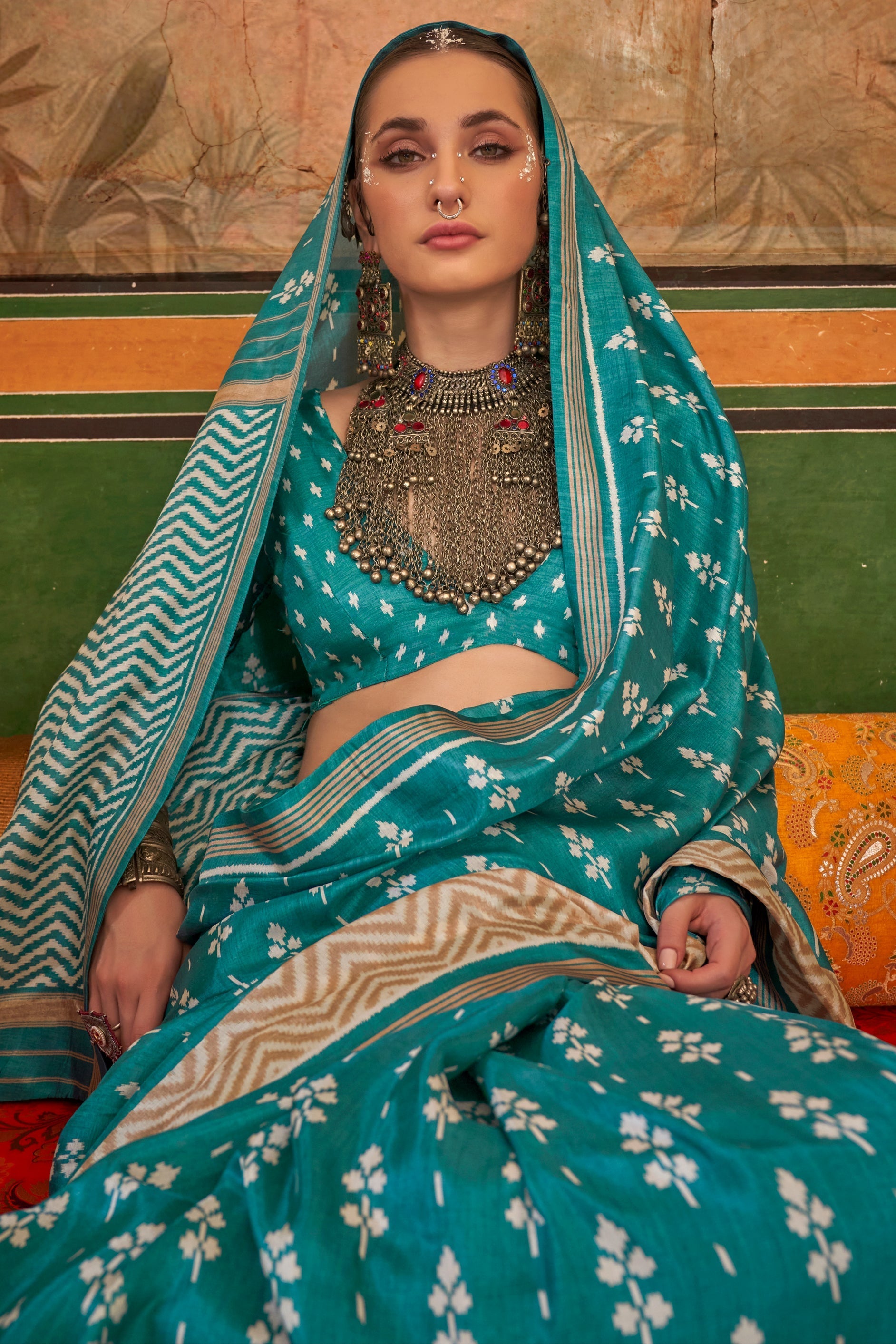 Blue Printed Silk Saree-ZB133424_3_SareeButa.com