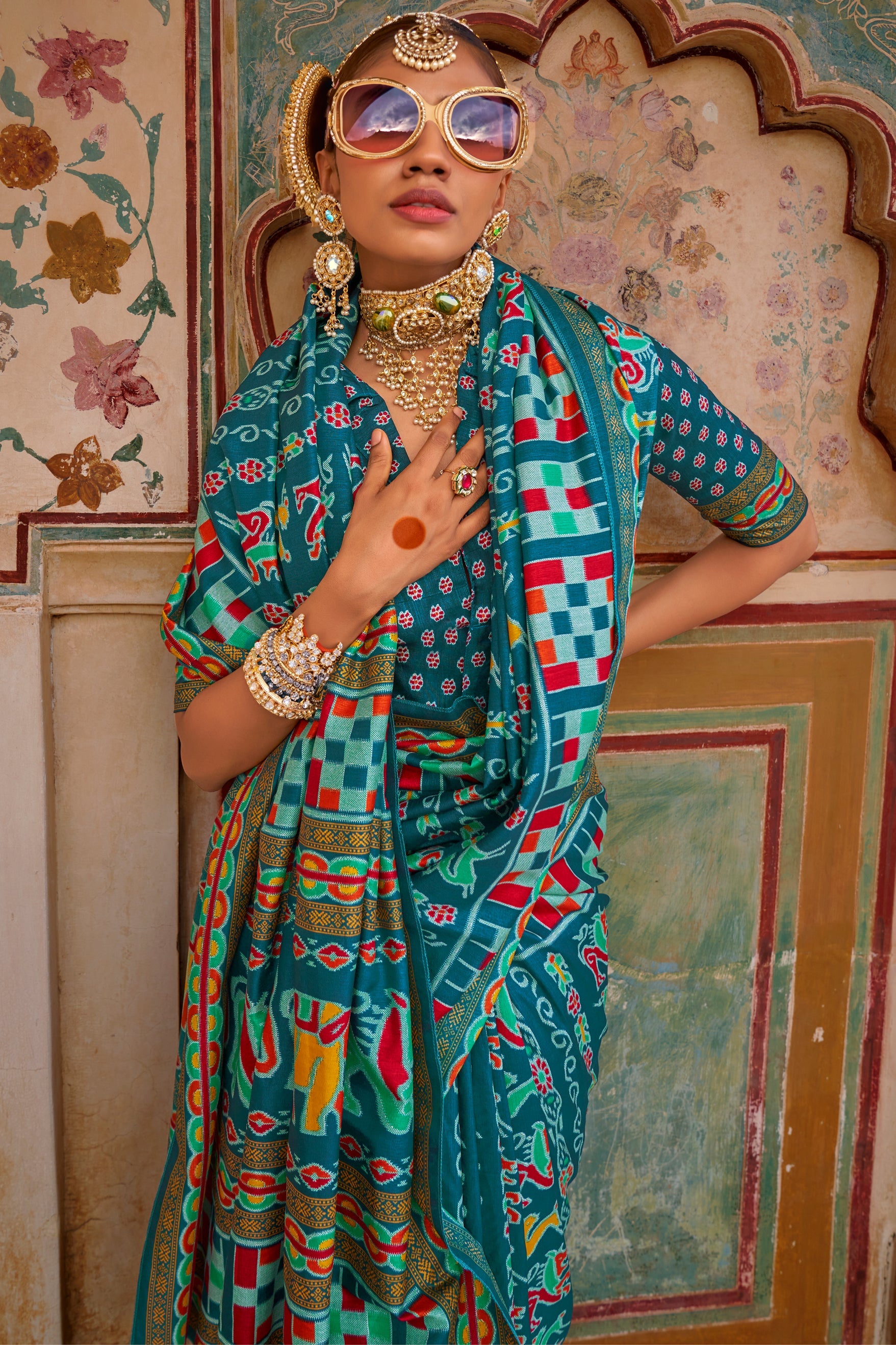 Blue Printed Silk Saree-ZB133428_2_SareeButa.com