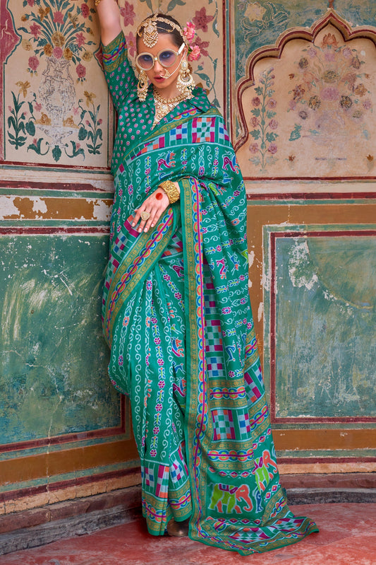 Sea Green Printed Silk Saree-ZB133430_1_SareeButa.com