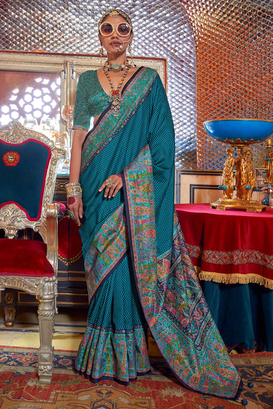 Blue Printed Silk Saree-ZB133643_1_SareeButa.com