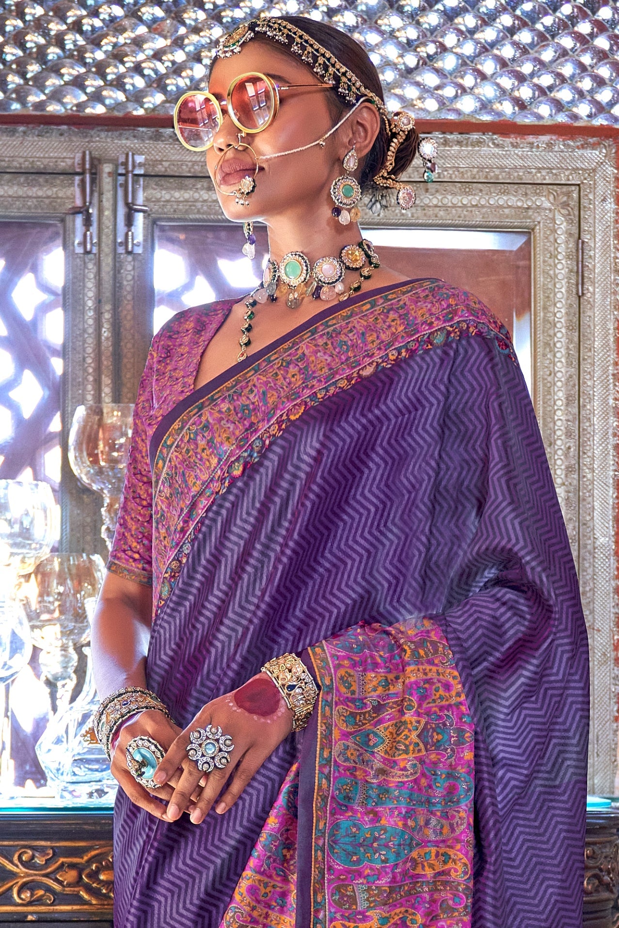 Blue Printed Silk Saree-ZB133645_3_SareeButa.com