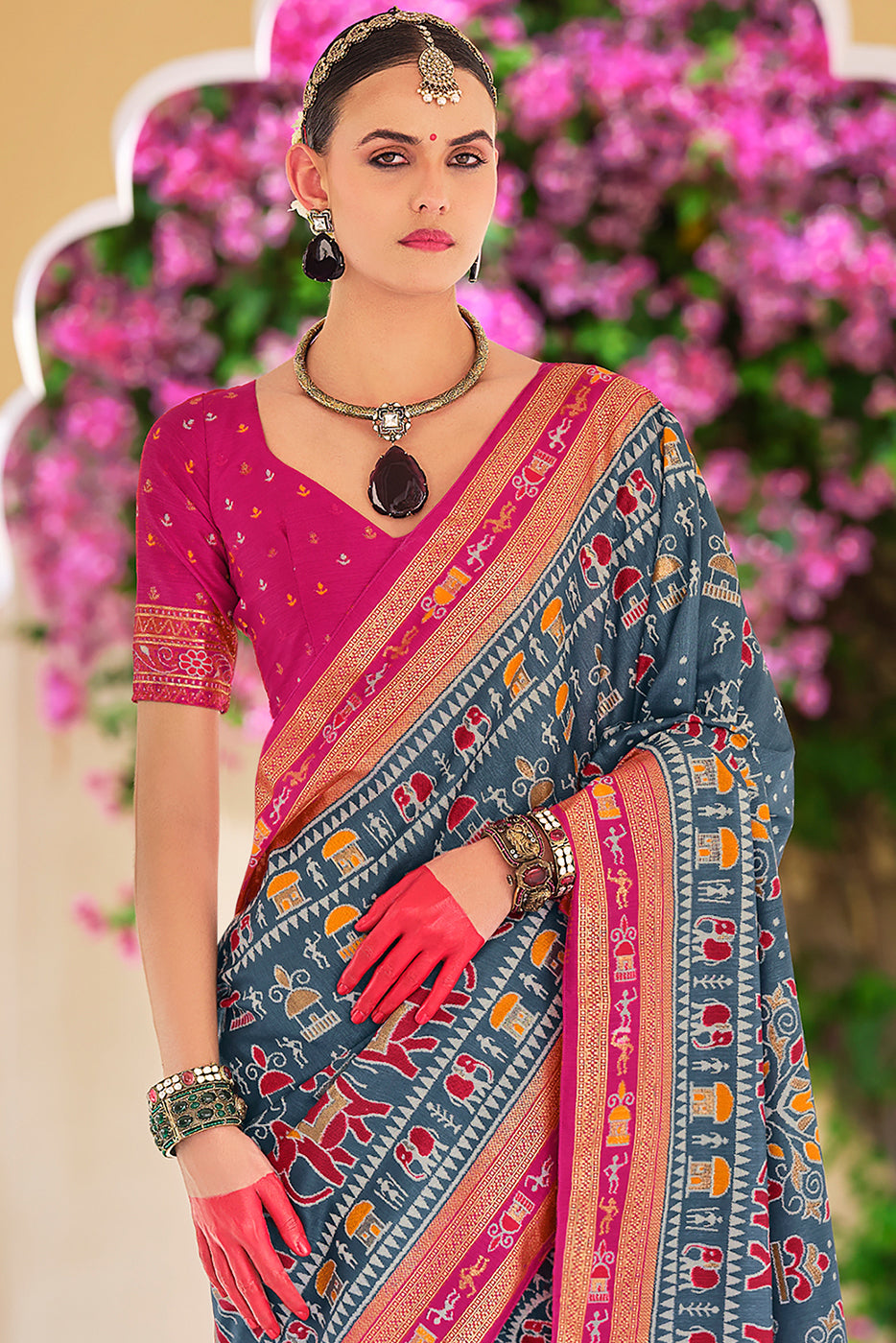 Blue Printed Silk Saree-ZB133671_3_SareeButa.com