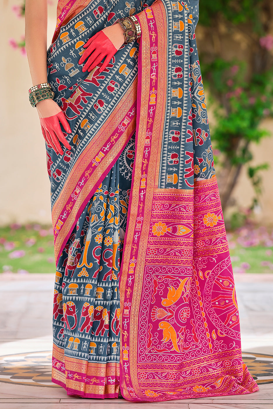 Blue Printed Silk Saree-ZB133671_4_SareeButa.com