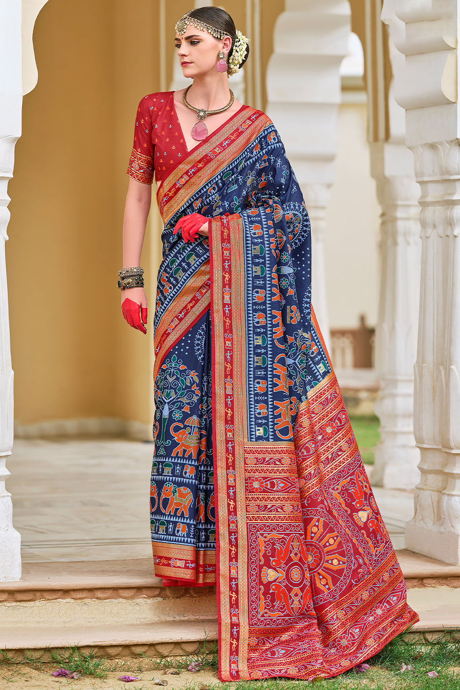 Blue Printed Silk Saree-ZB133675_1_SareeButa.com