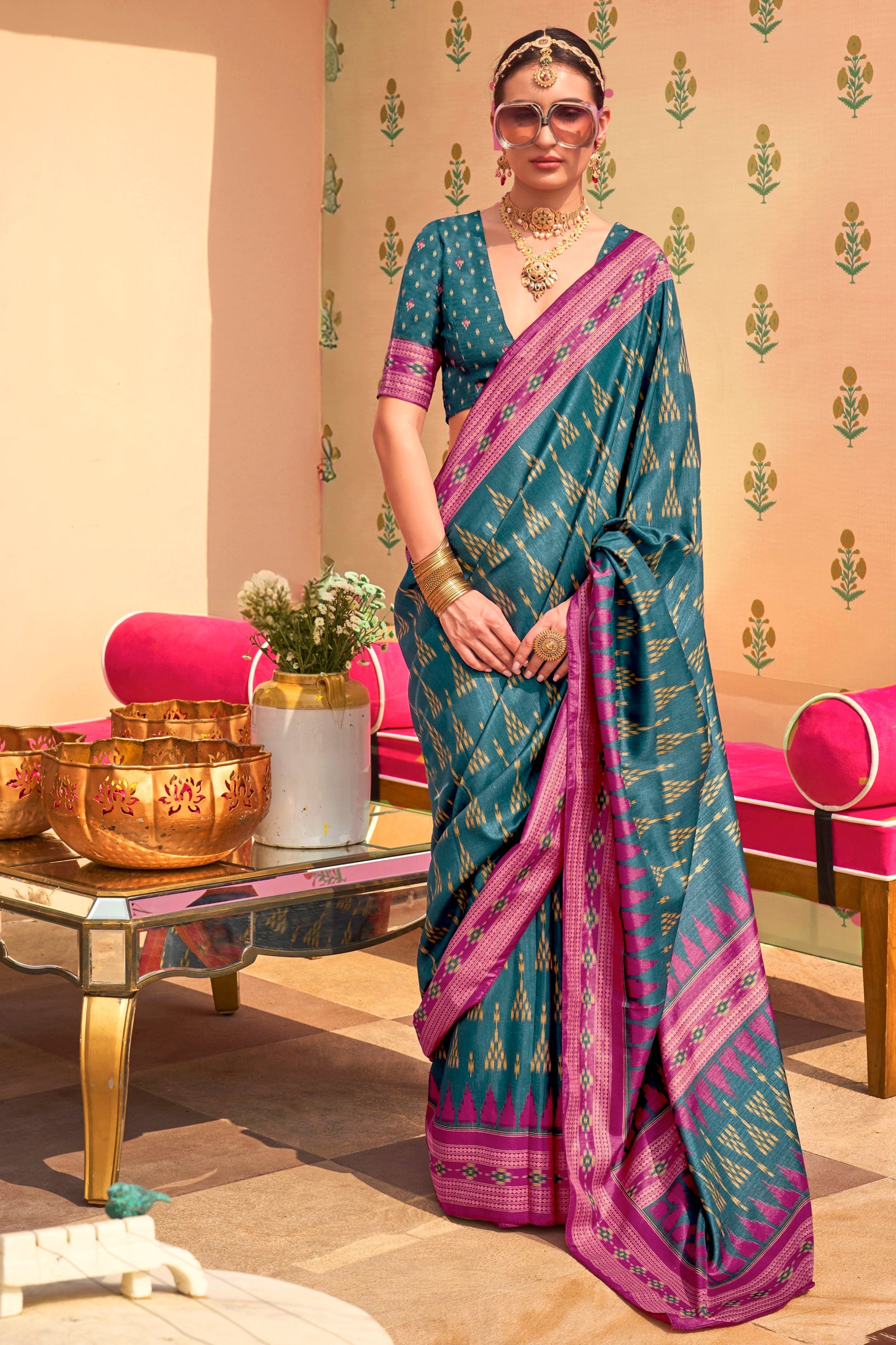 Blue Printed Silk Saree-ZB133792_1_SareeButa.com