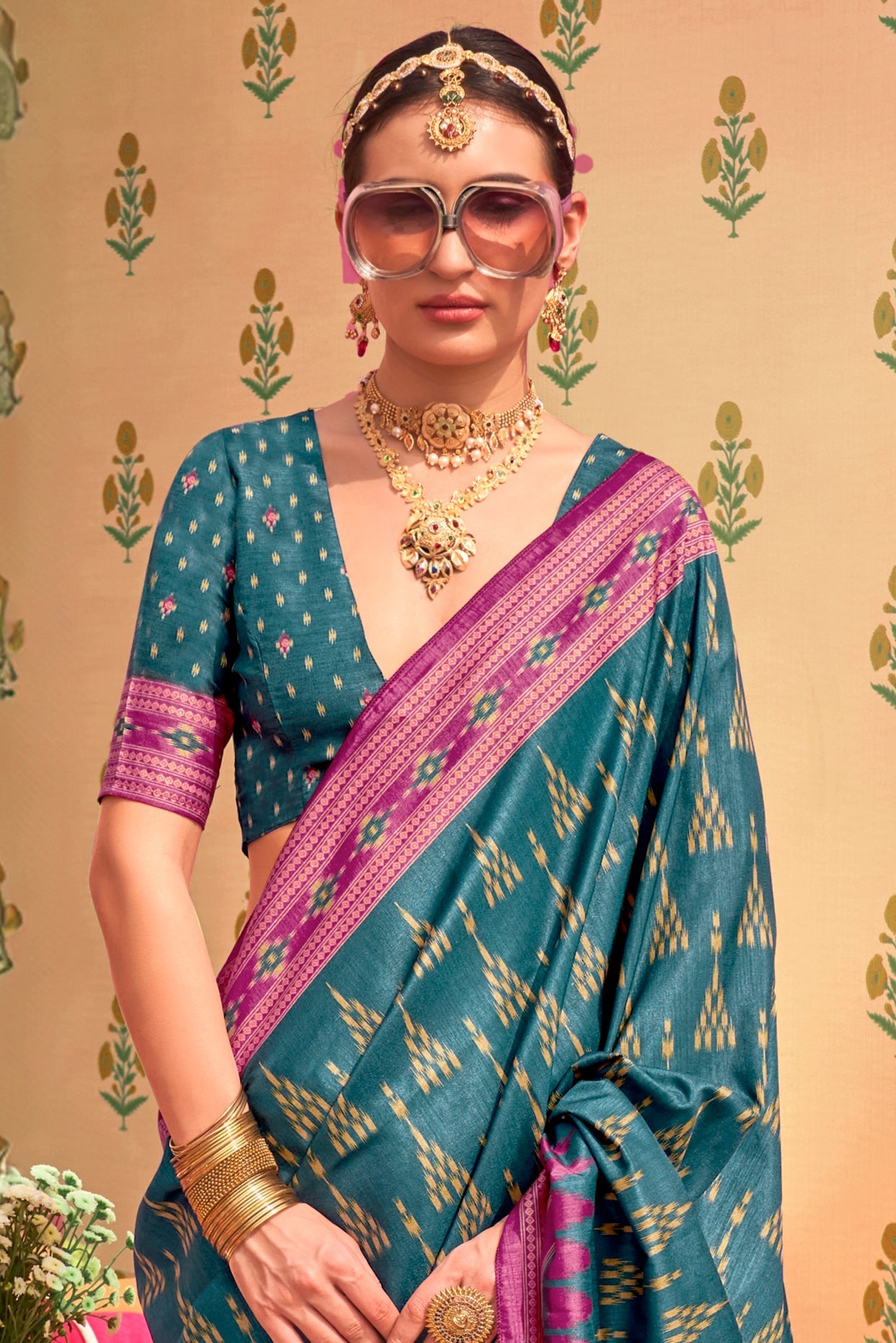 Blue Printed Silk Saree-ZB133792_2_SareeButa.com