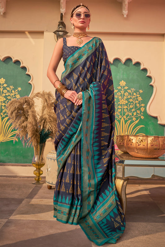 Blue Printed Silk Saree-ZB133922_1_SareeButa.com