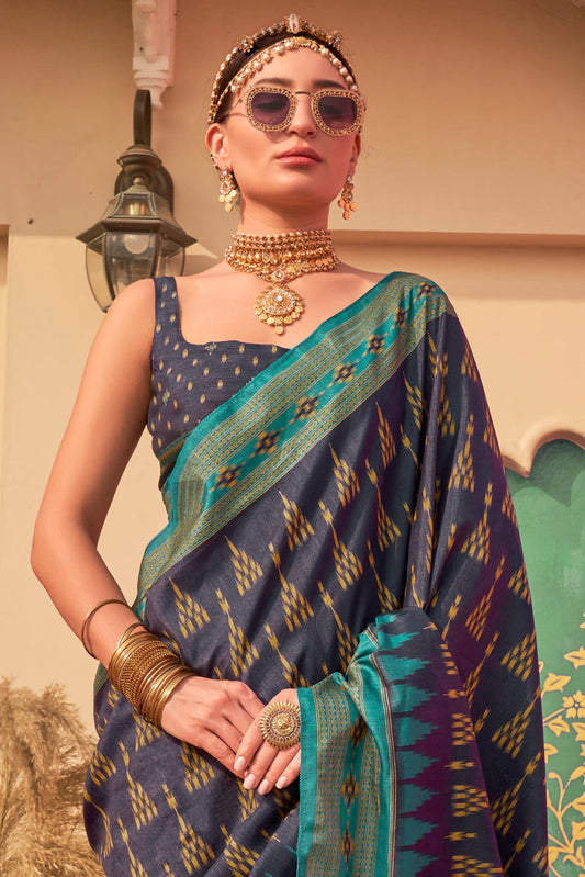 Blue Printed Silk Saree-ZB133922_2_SareeButa.com