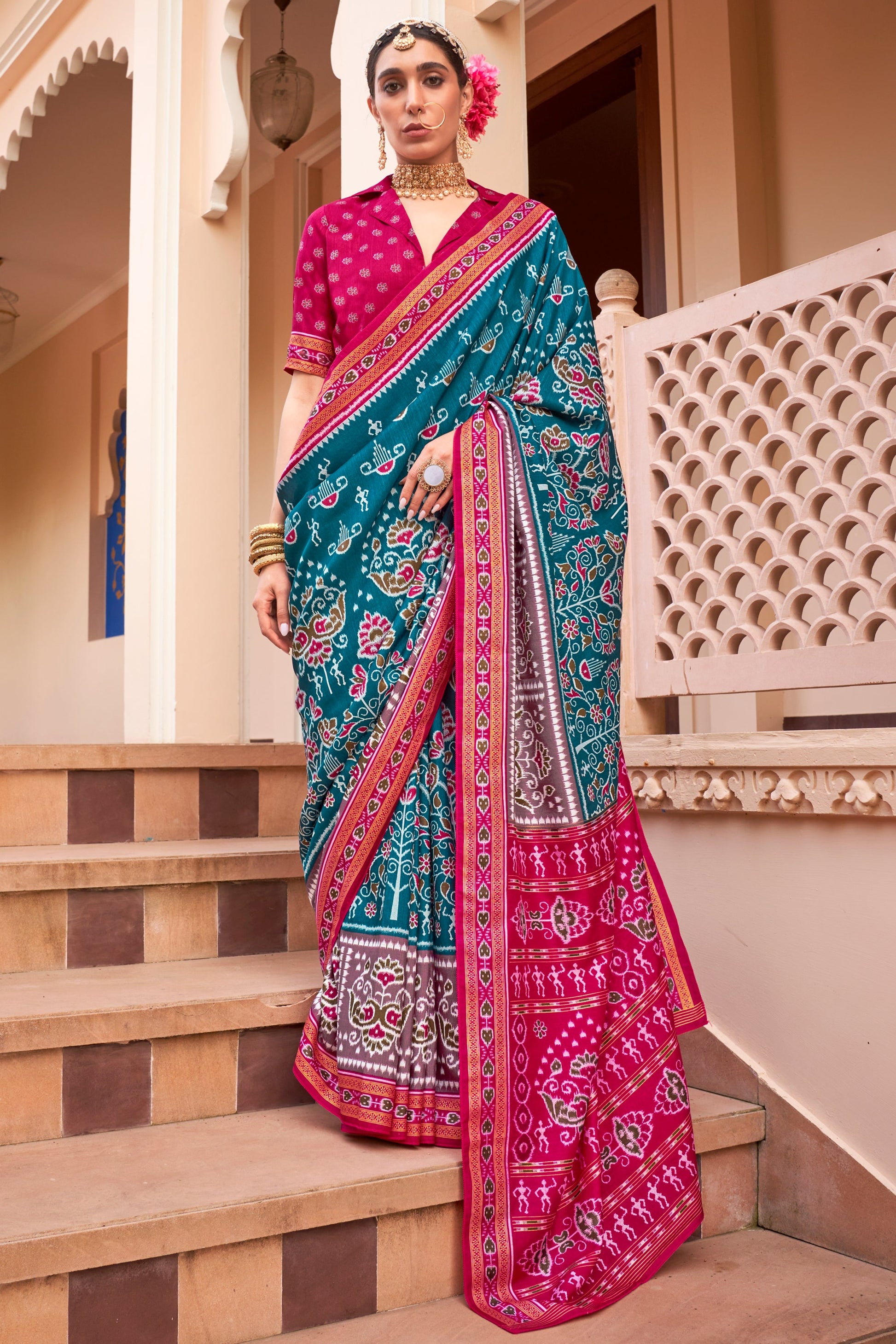 Blue Printed Silk Saree-ZB133926_1_SareeButa.com