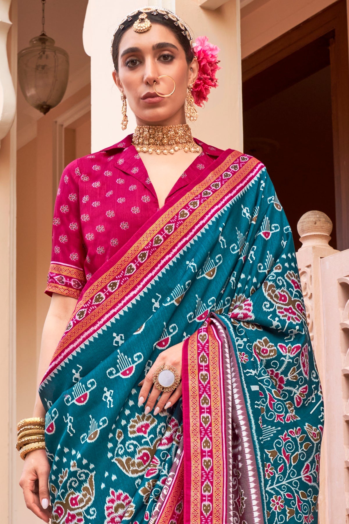 Blue Printed Silk Saree-ZB133926_2_SareeButa.com