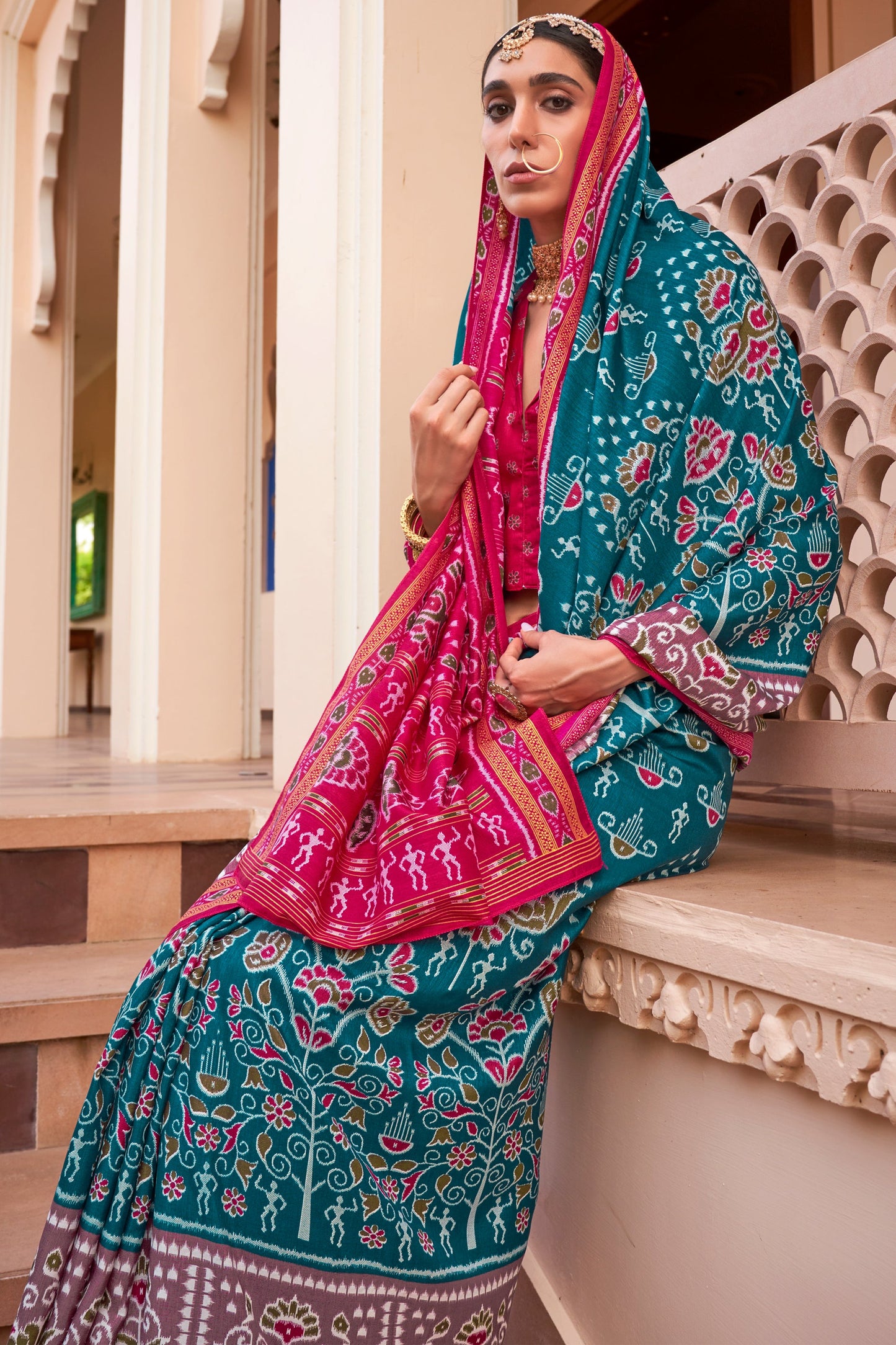 Blue Printed Silk Saree-ZB133926_3_SareeButa.com