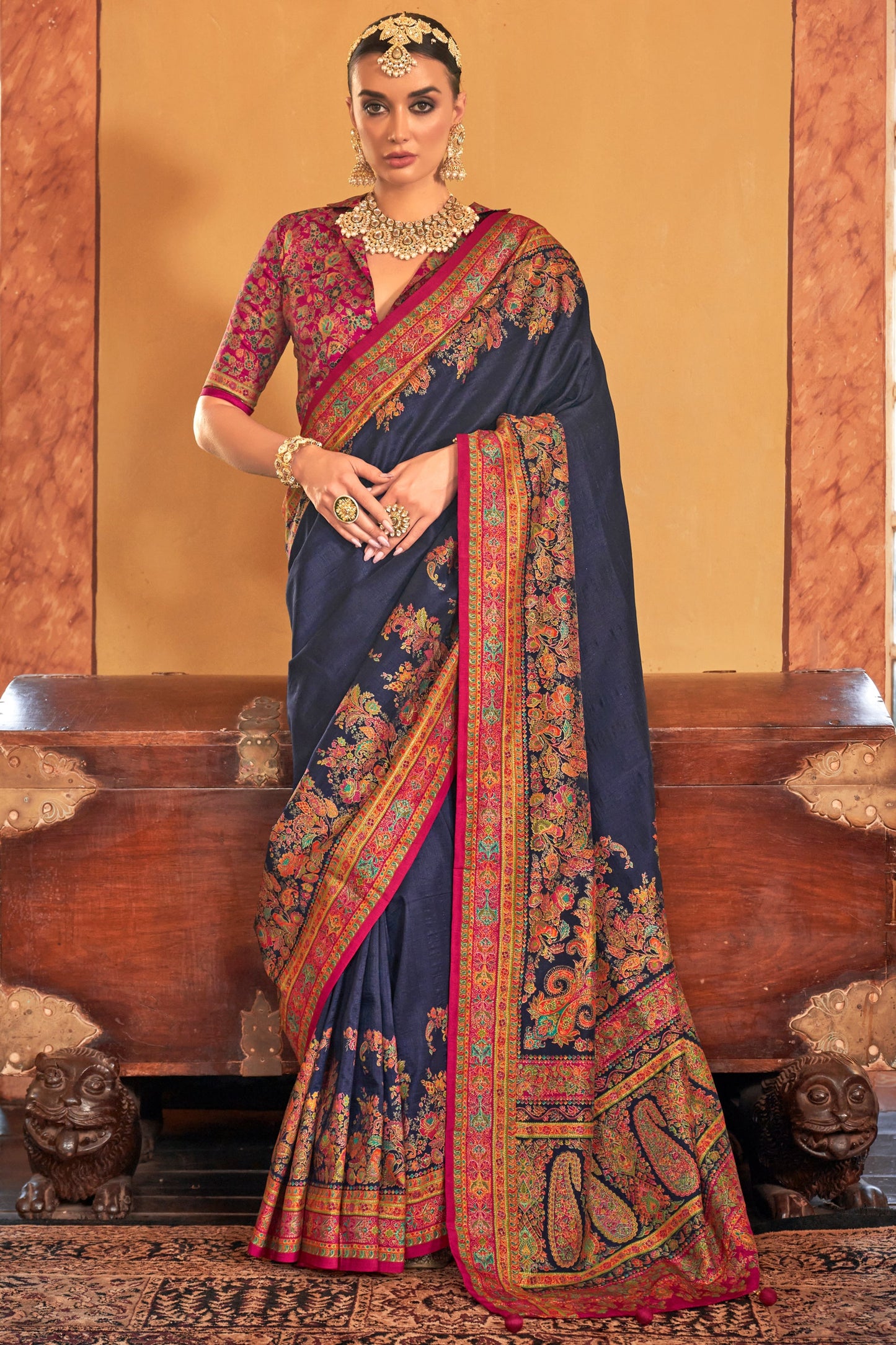 Blue Printed Viscose Silk Saree-ZB134519_1_SareeButa.com