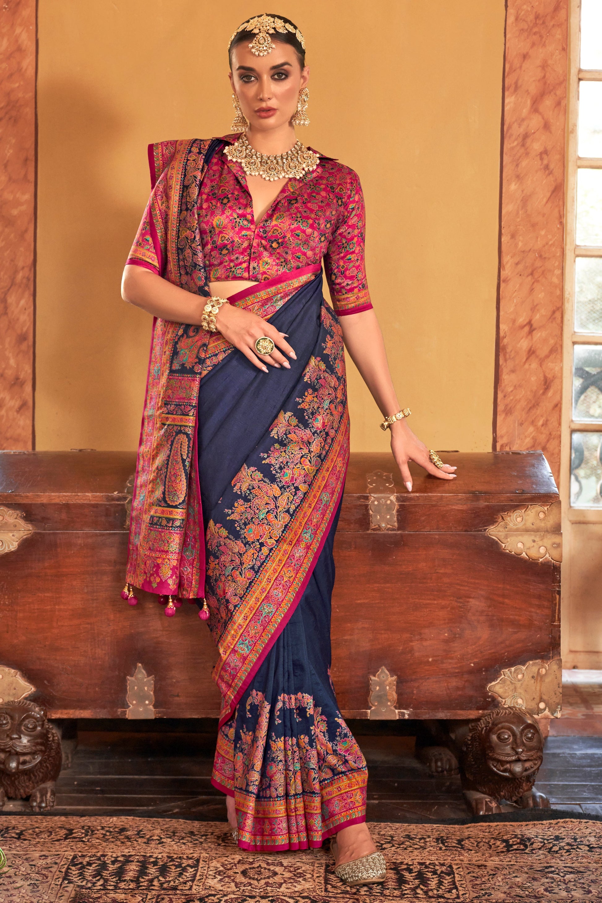 Blue Printed Viscose Silk Saree-ZB134519_2_SareeButa.com