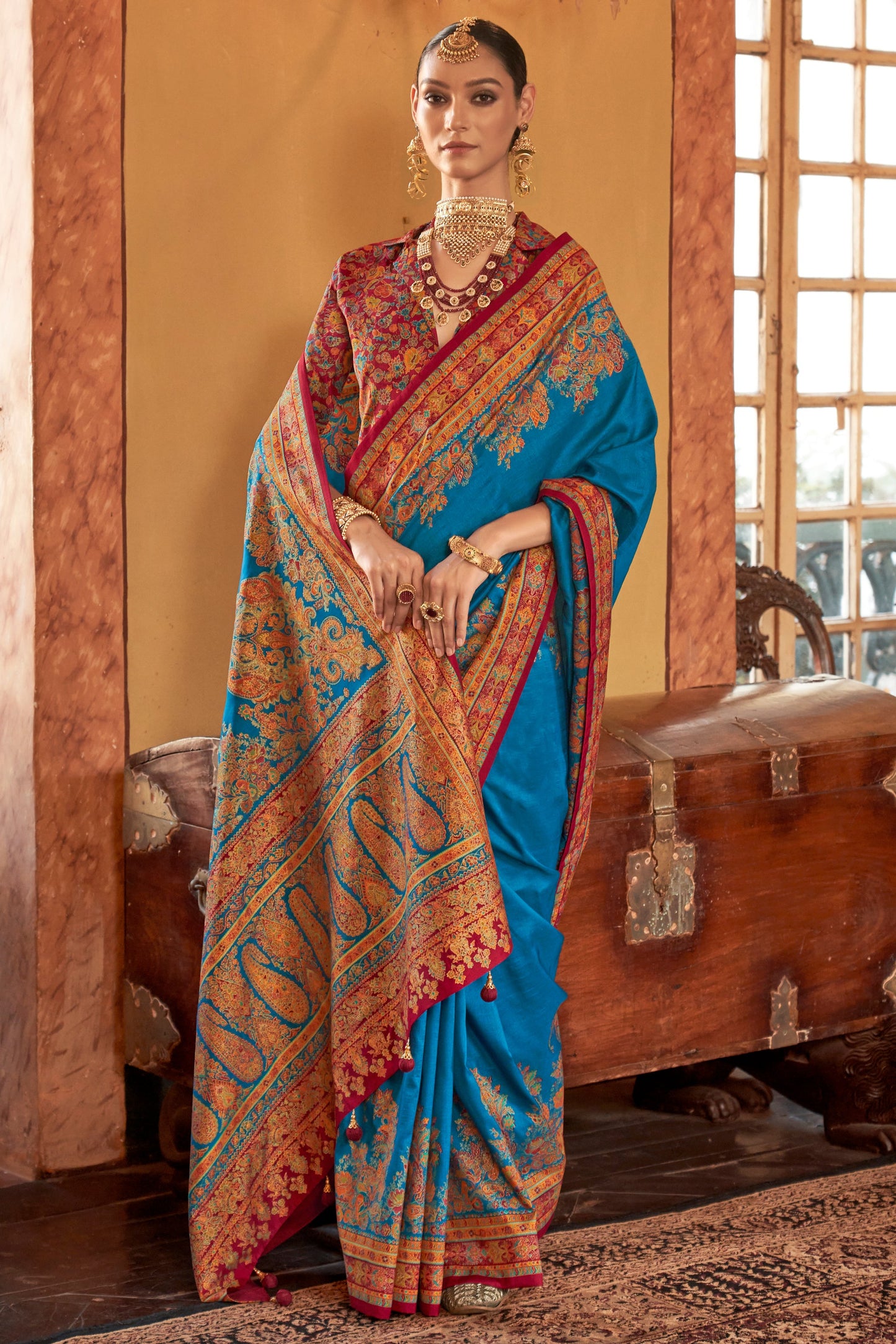 Blue Printed Viscose Silk Saree-ZB134521_1_SareeButa.com