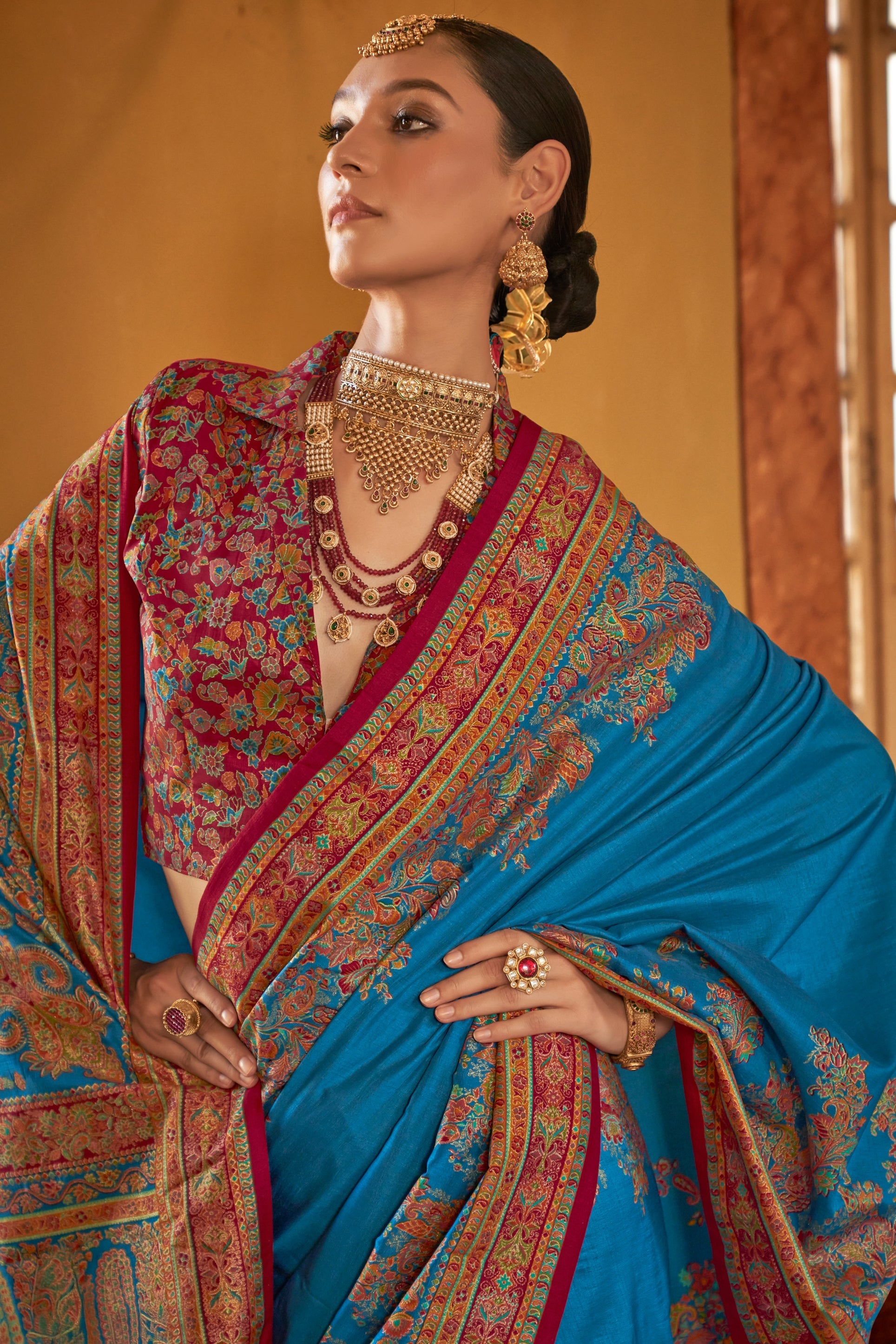 Blue Printed Viscose Silk Saree-ZB134521_2_SareeButa.com