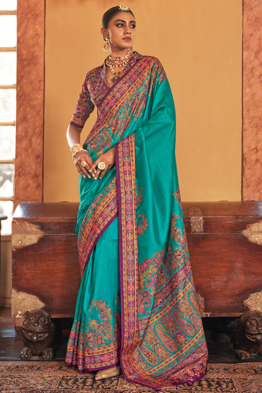 Blue Printed Viscose Silk Saree-ZB134525_1_SareeButa.com