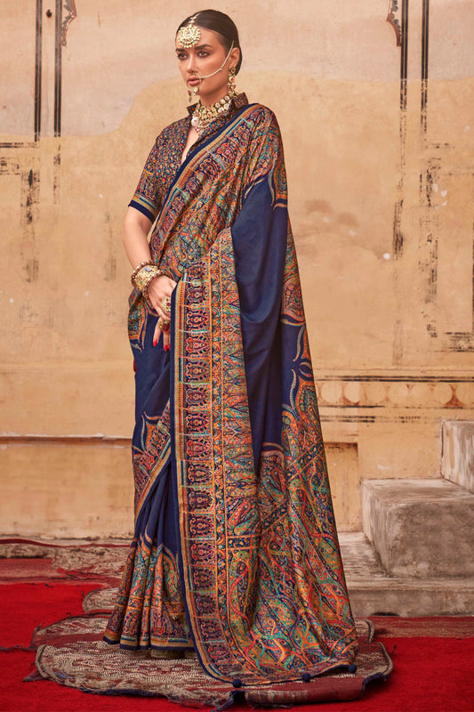 Blue Printed Viscose Silk Saree-ZB134530_1_SareeButa.com