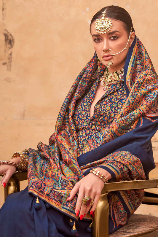 Blue Printed Viscose Silk Saree-ZB134530_2_SareeButa.com