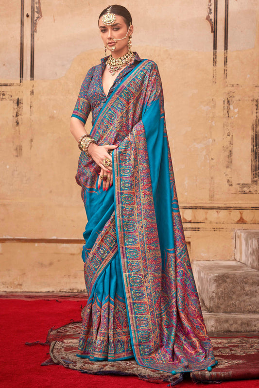 Blue Printed Viscose Silk Saree-ZB134532_1_SareeButa.com