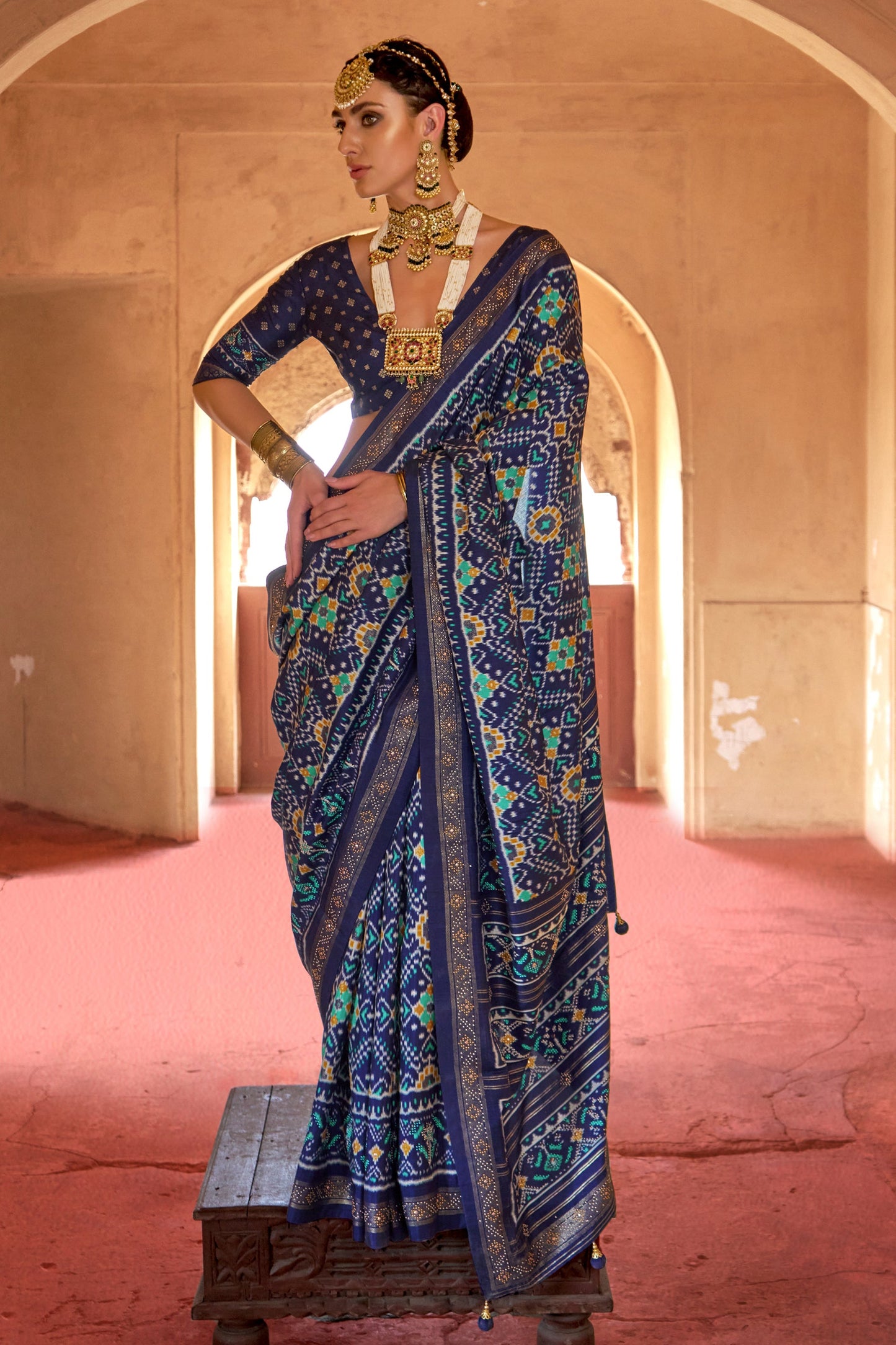 Blue Printed Viscose Silk Patola Saree-SAR10191_1_SareeButa.com