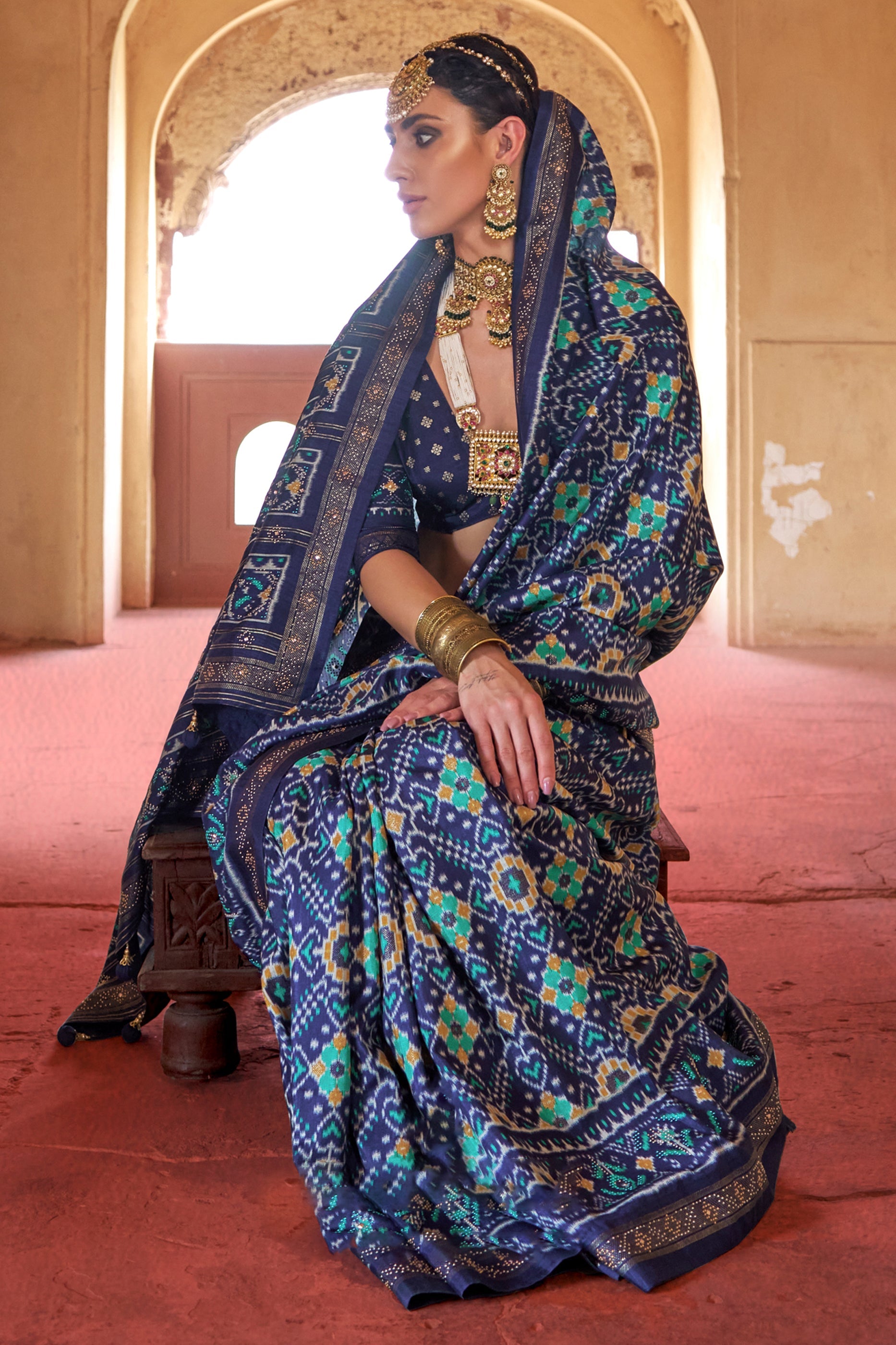 Blue Printed Viscose Silk Patola Saree-SAR10191_2_SareeButa.com