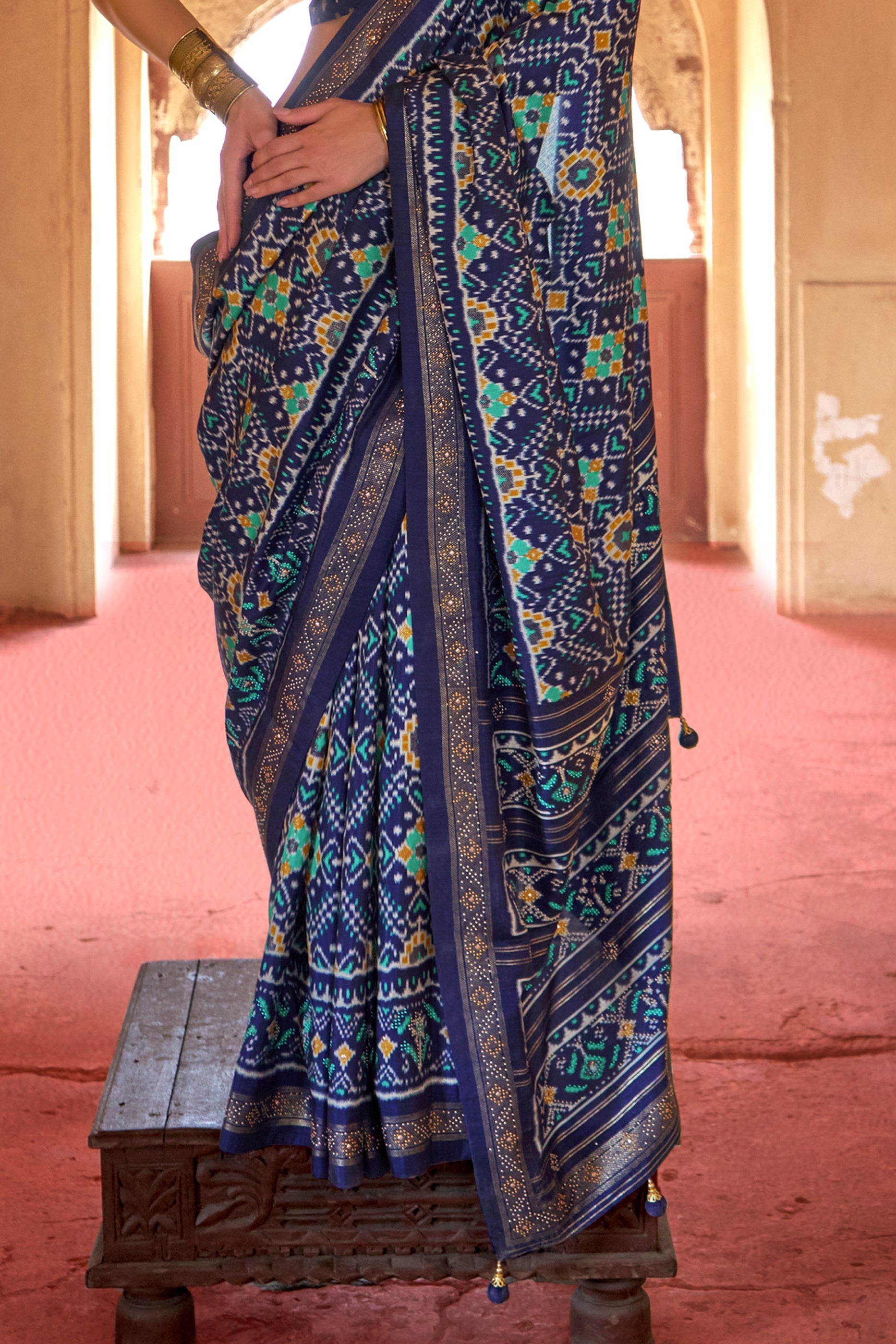 Blue Printed Viscose Silk Patola Saree-SAR10191_4_SareeButa.com