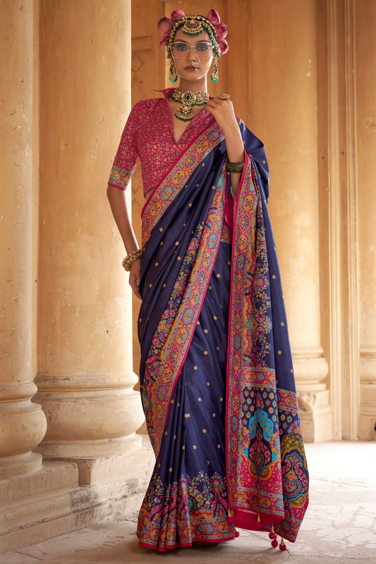 Blue Printed Viscose Silk Saree-SAR10130_1_SareeButa.com