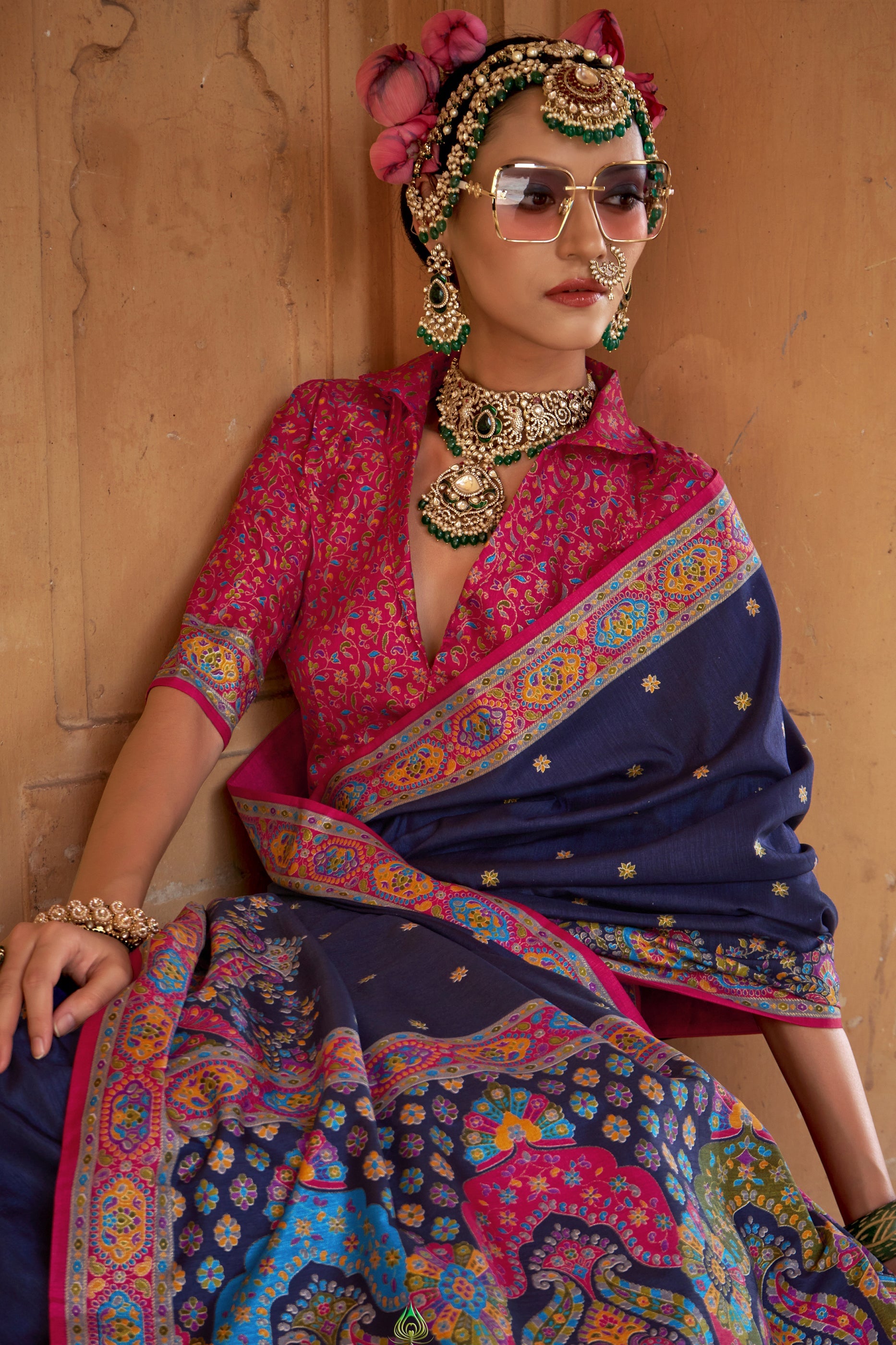 Blue Printed Viscose Silk Saree-SAR10130_2_SareeButa.com