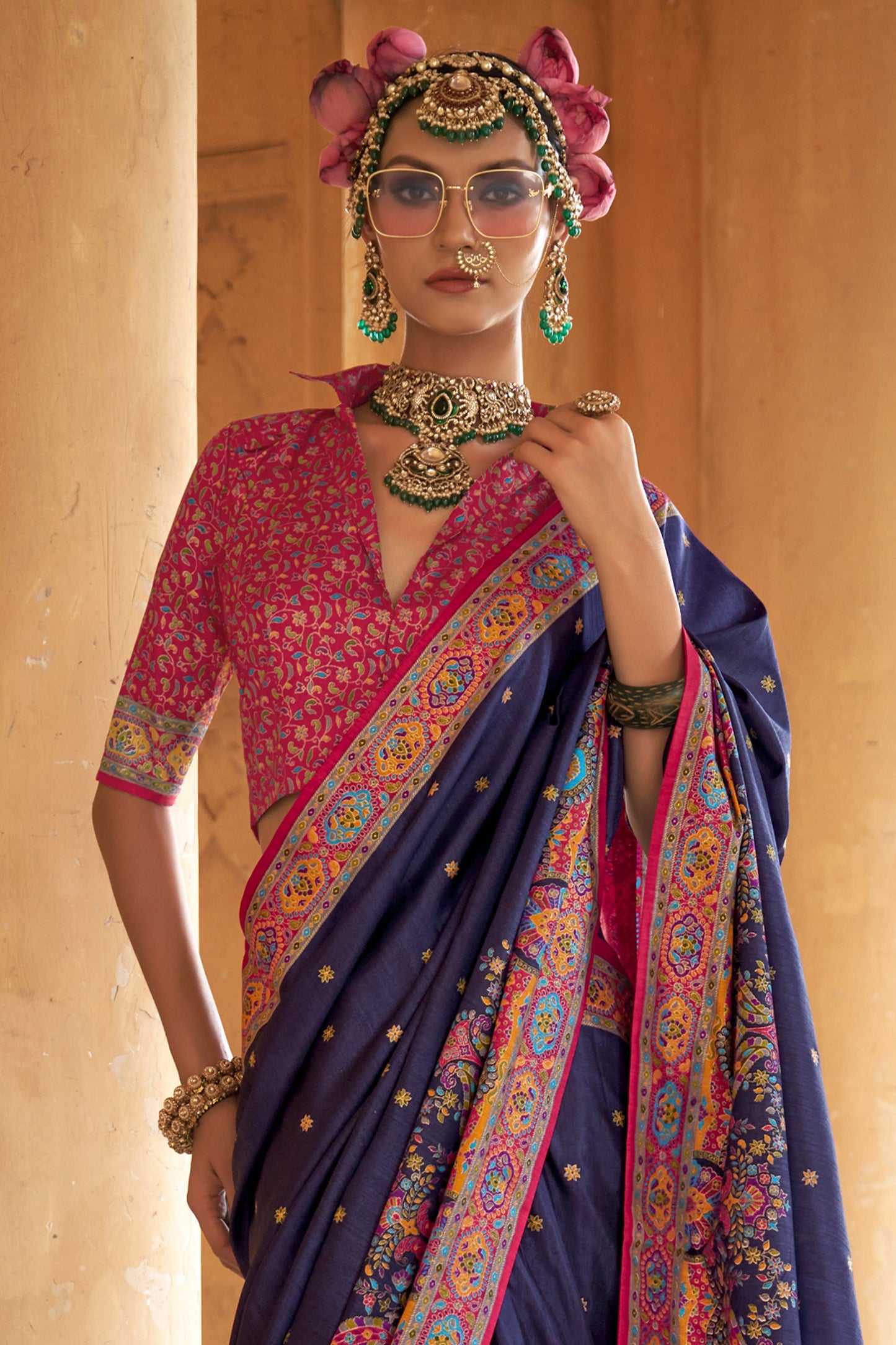 Blue Printed Viscose Silk Saree-SAR10130_3_SareeButa.com