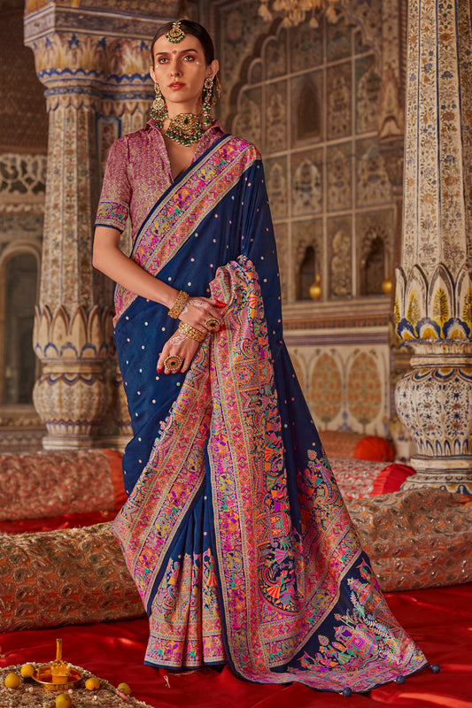 Blue Printed Viscose Silk Saree-SAR10135_1_SareeButa.com