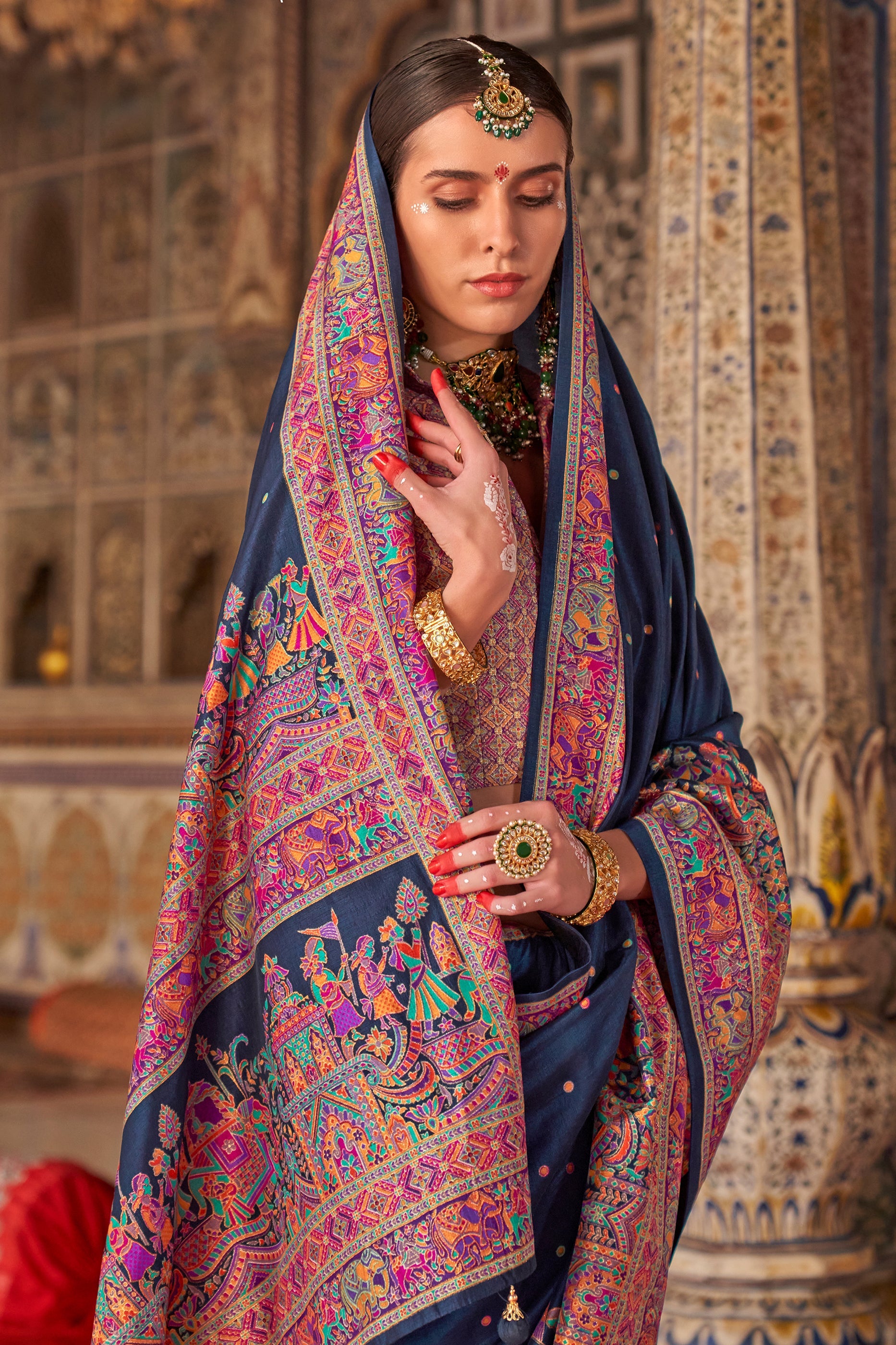 Blue Printed Viscose Silk Saree-SAR10135_2_SareeButa.com