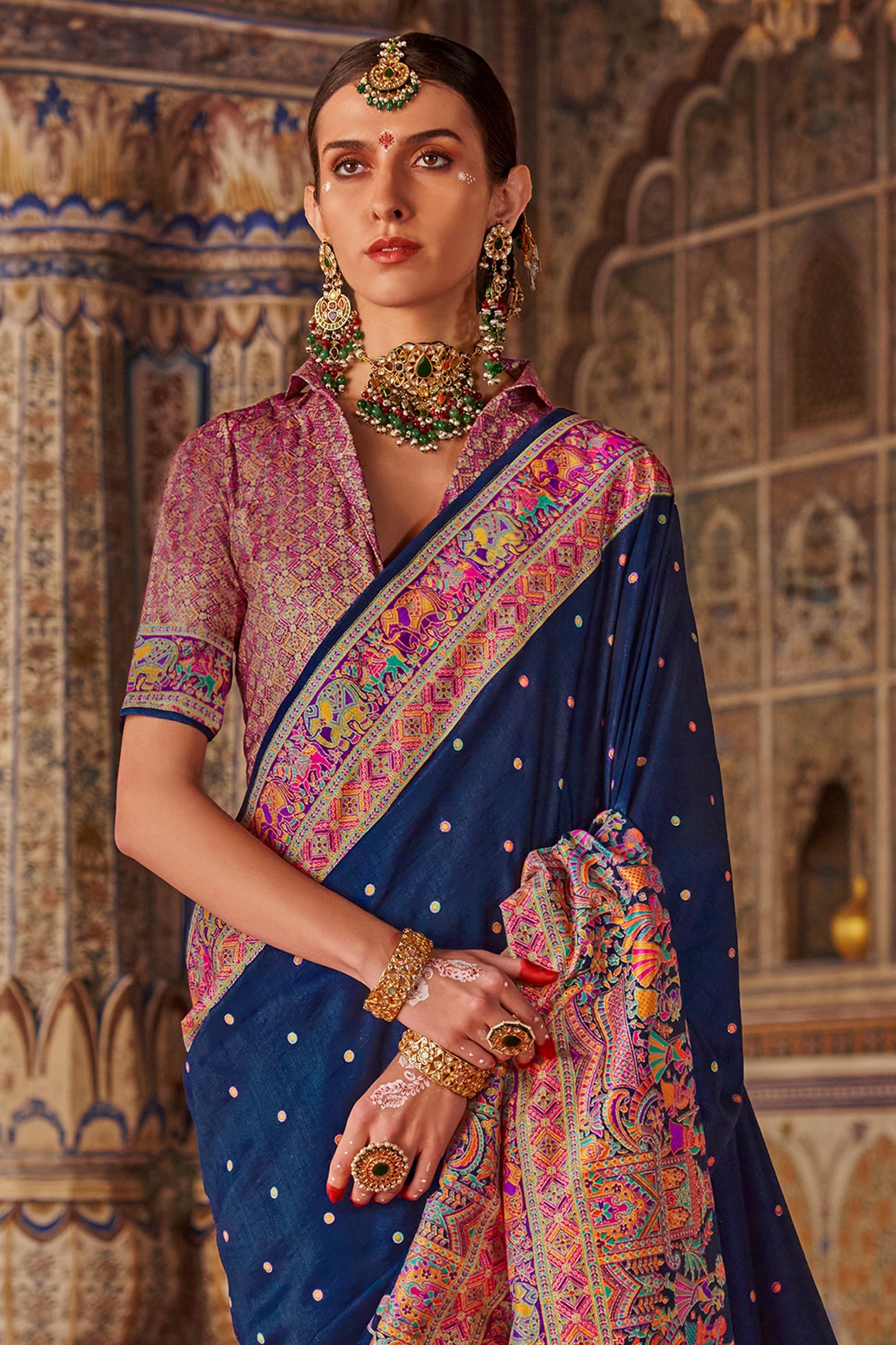 Blue Printed Viscose Silk Saree-SAR10135_3_SareeButa.com