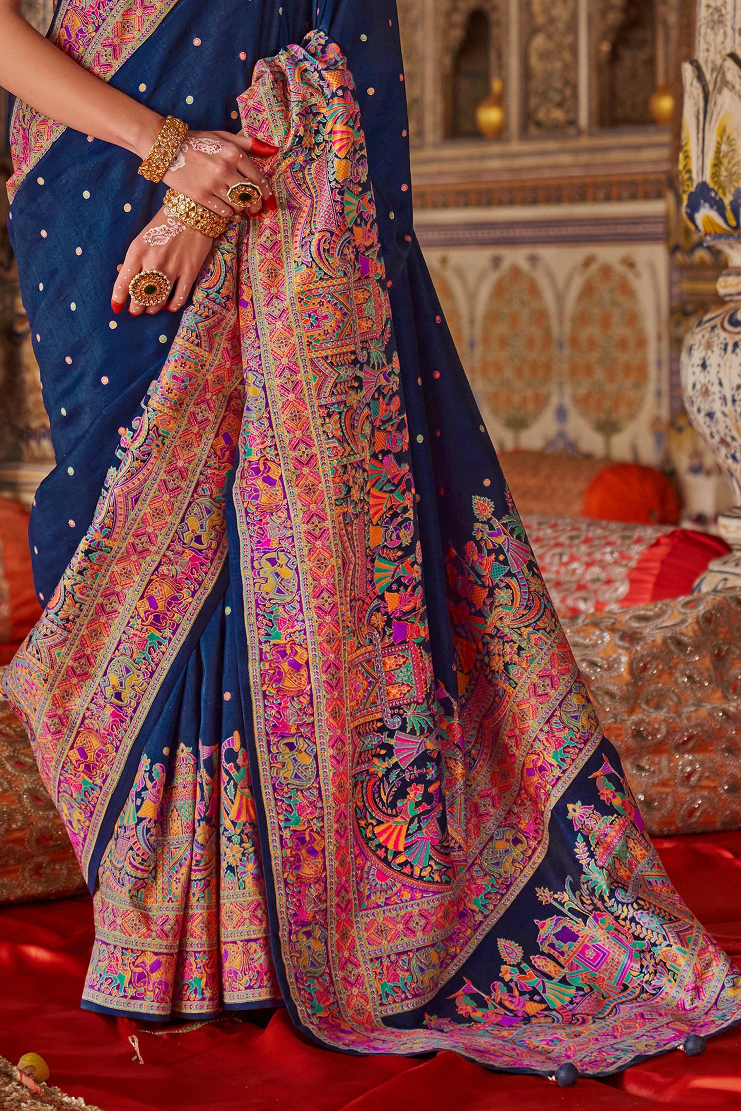 Blue Printed Viscose Silk Saree-SAR10135_4_SareeButa.com