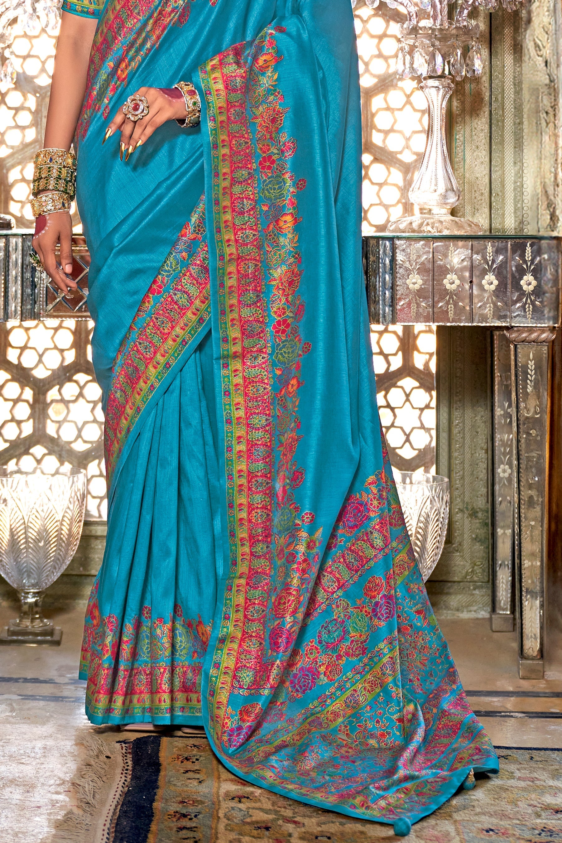 Blue Printed Viscose Silk Saree-ZB133639_4_SareeButa.com