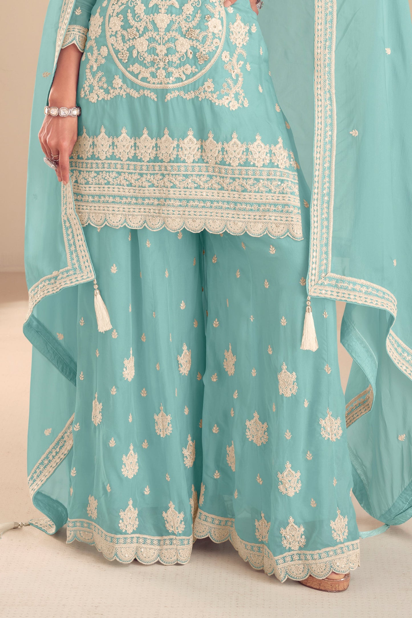 Blue Readymade Embroidered Chinon Palazzo Suit-SAR11564_4_SareeButa.com