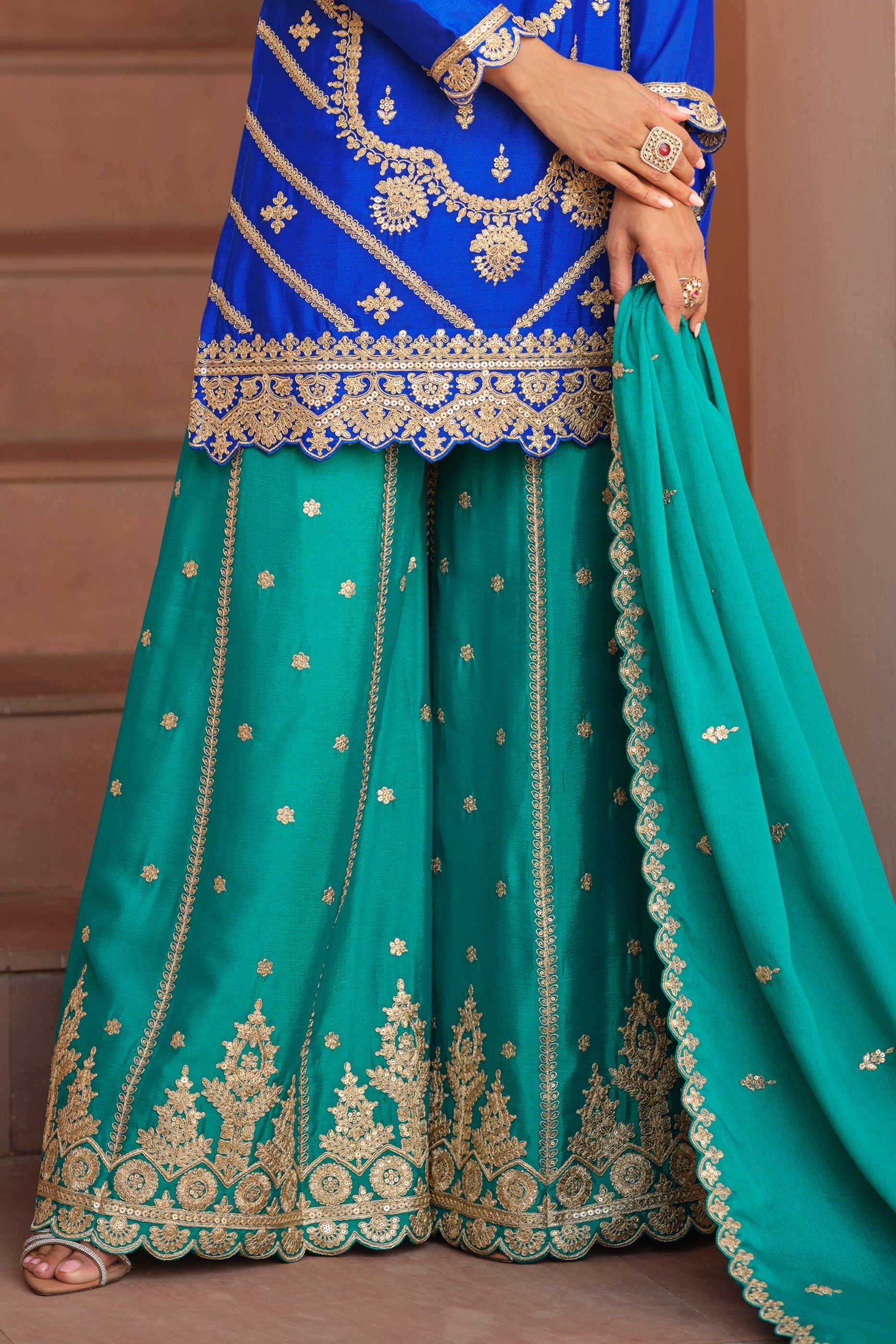 Blue Readymade Embroidered Chinon Silk Palazzo Suit-SAR11489_5_SareeButa.com