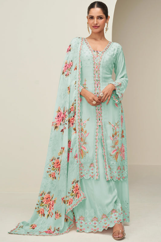 Blue Readymade Embroidered Chinon Silk Suit-SAR10529_1_SareeButa.com