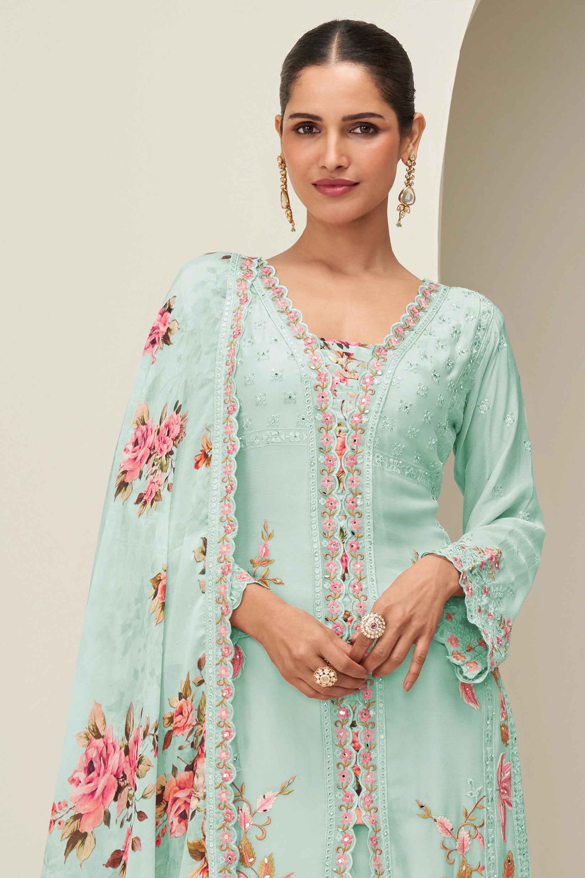Blue Readymade Embroidered Chinon Silk Suit-SAR10529_3_SareeButa.com