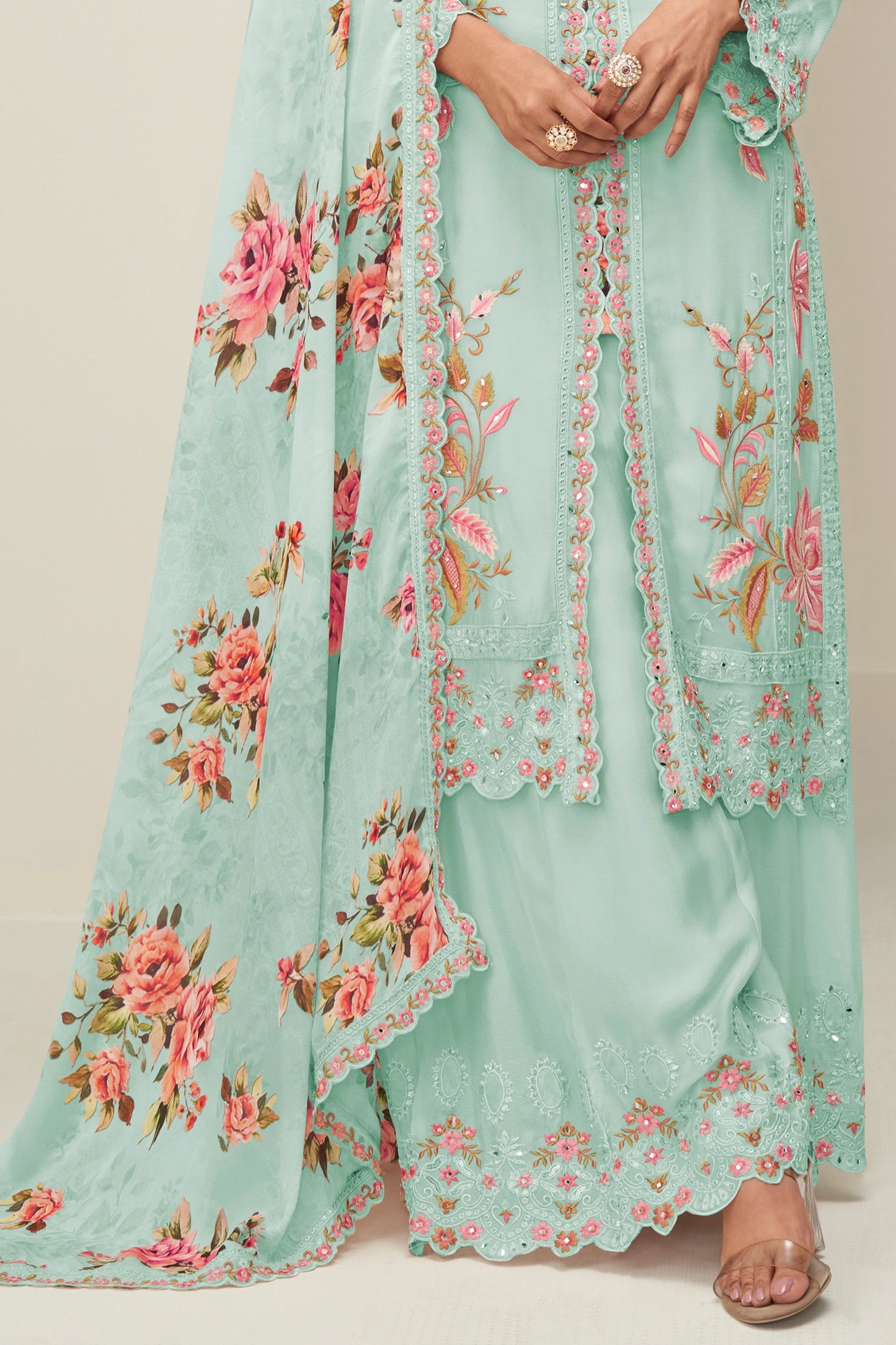 Blue Readymade Embroidered Chinon Silk Suit-SAR10529_4_SareeButa.com