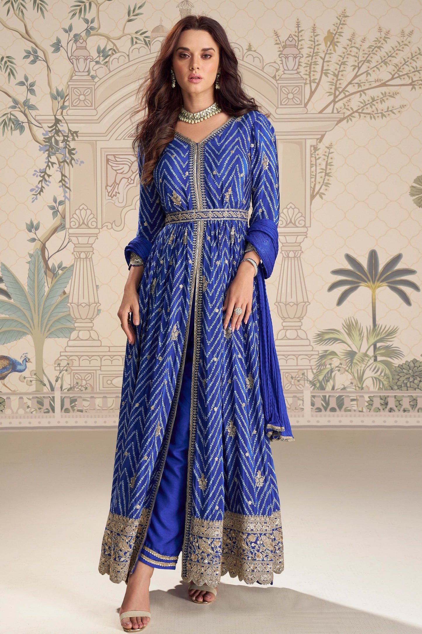 Blue Readymade Embroidered Chinon Silk Suit-SAR11095_1_SareeButa.com