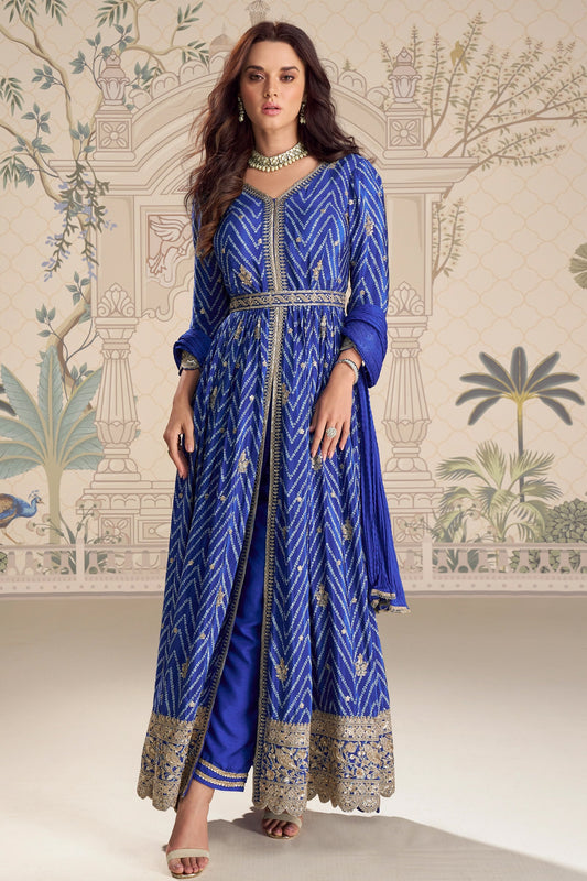 Blue Readymade Embroidered Chinon Silk Suit-SAR11095_1_SareeButa.com