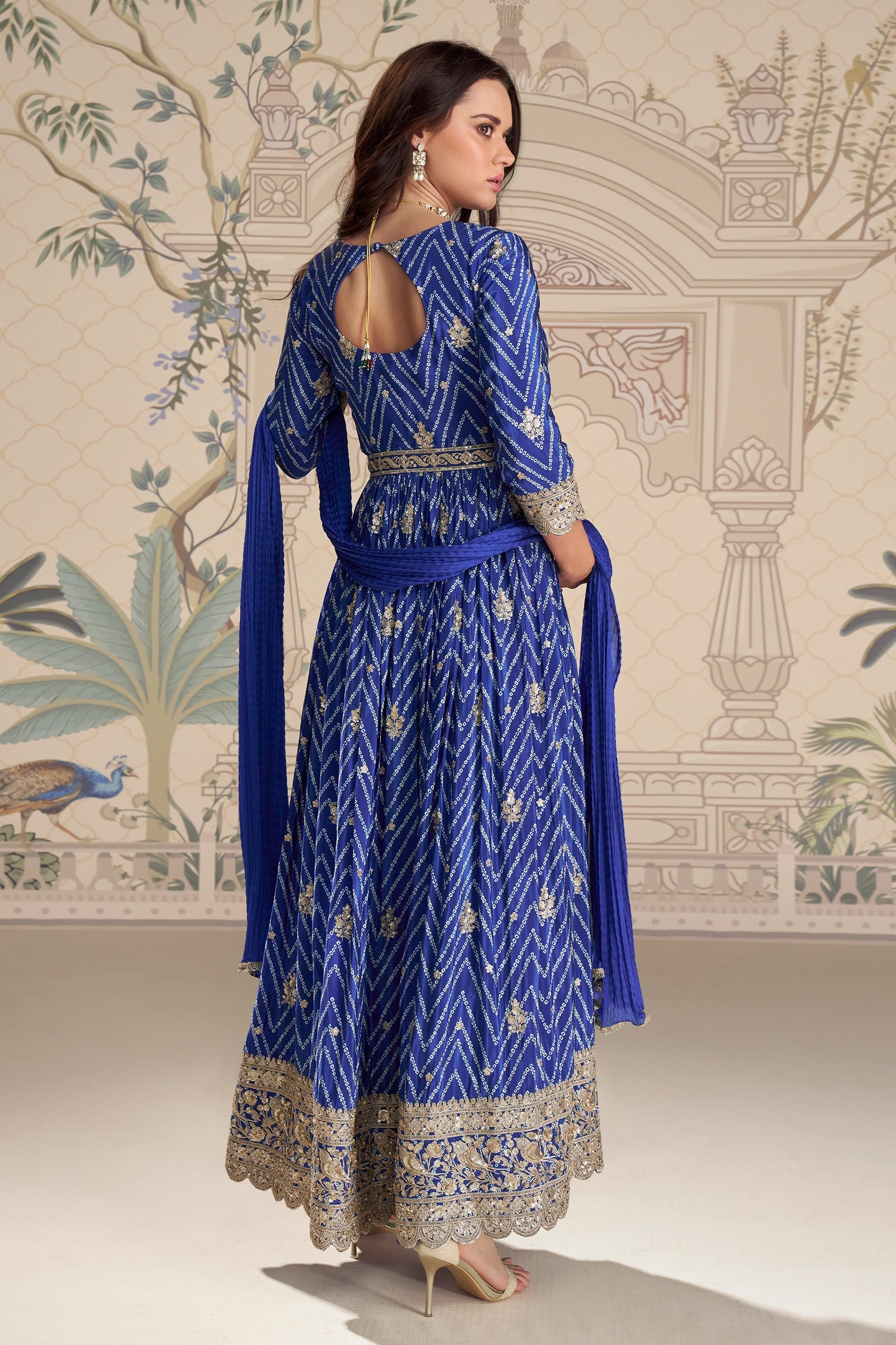 Blue Readymade Embroidered Chinon Silk Suit-SAR11095_3_SareeButa.com