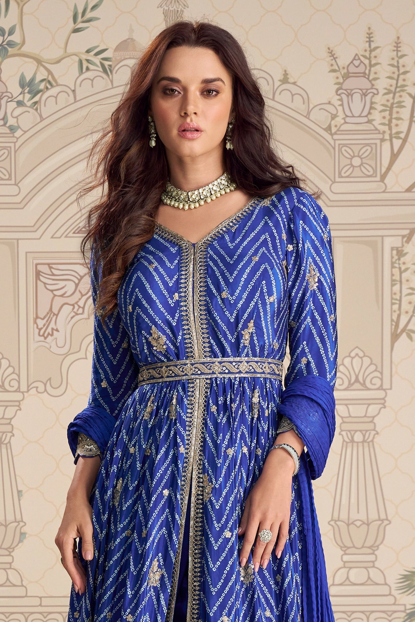 Blue Readymade Embroidered Chinon Silk Suit-SAR11095_4_SareeButa.com