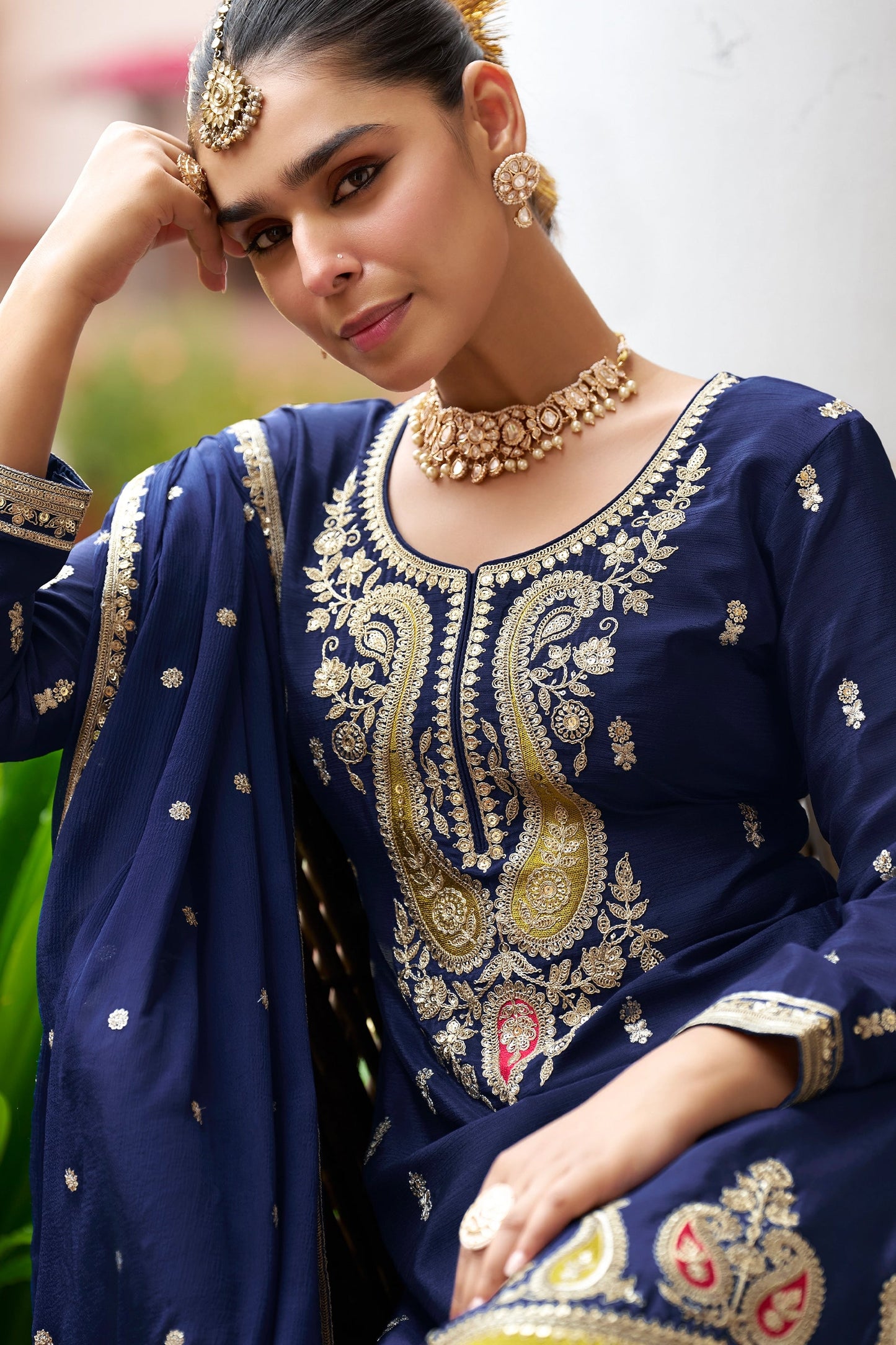 Blue Readymade Embroidered Chinon Suit-SAR10918_3_SareeButa.com