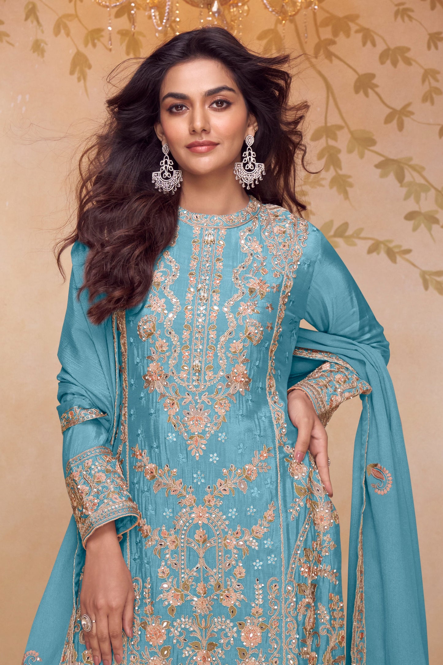 Blue Readymade Embroidered Chinon Suit-SAR12143_3_SareeButa.com
