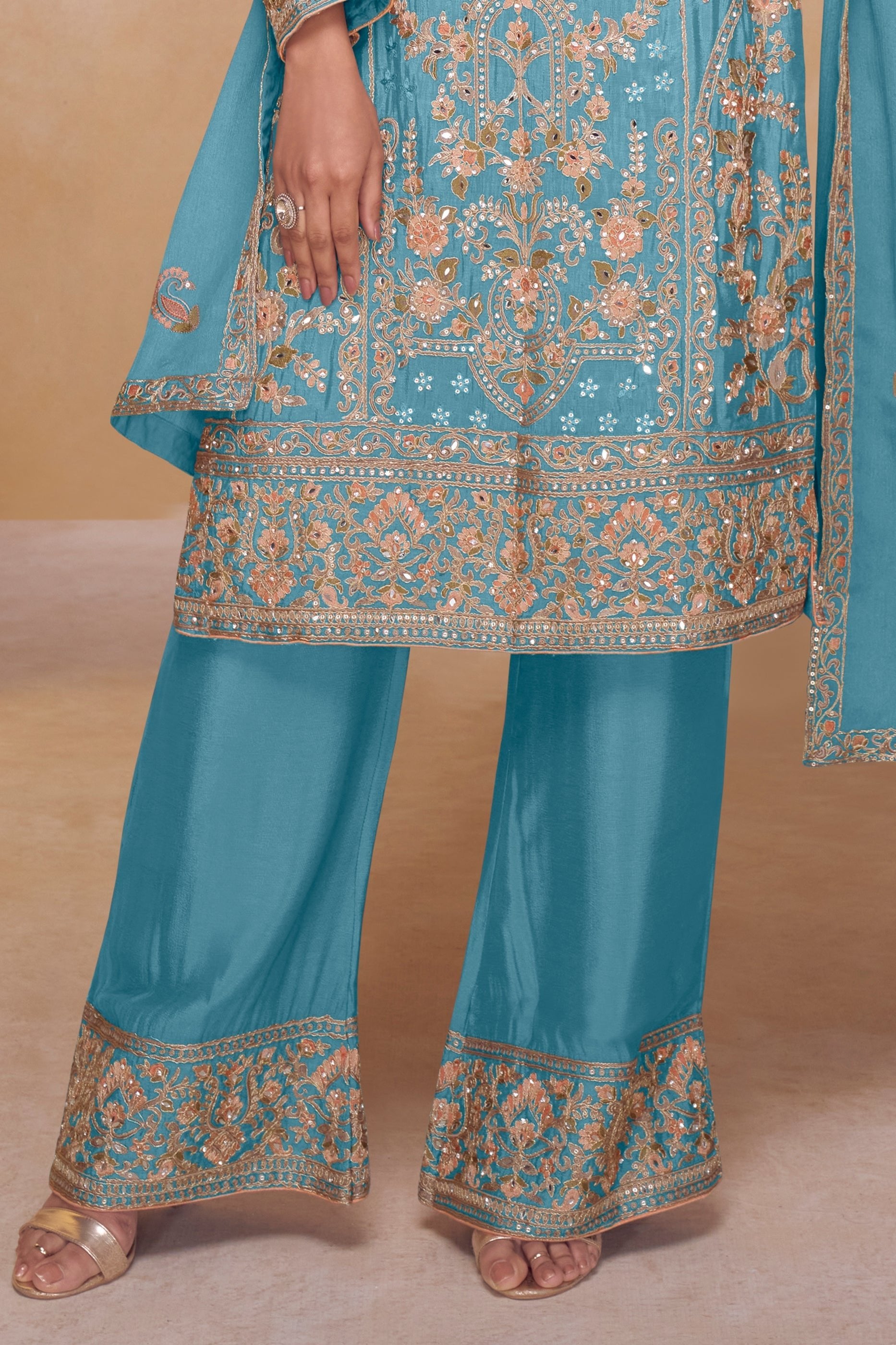 Blue Readymade Embroidered Chinon Suit-SAR12143_4_SareeButa.com