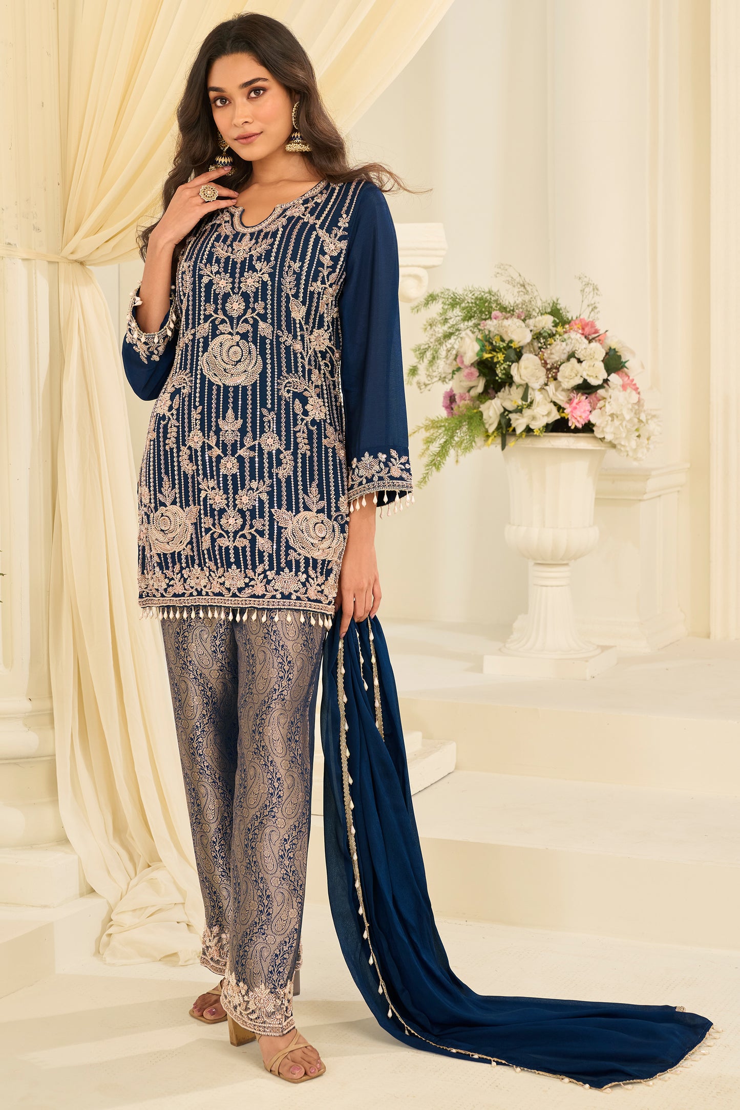 Blue Readymade Embroidered Chinon Suit-SAR12215_1_SareeButa.com