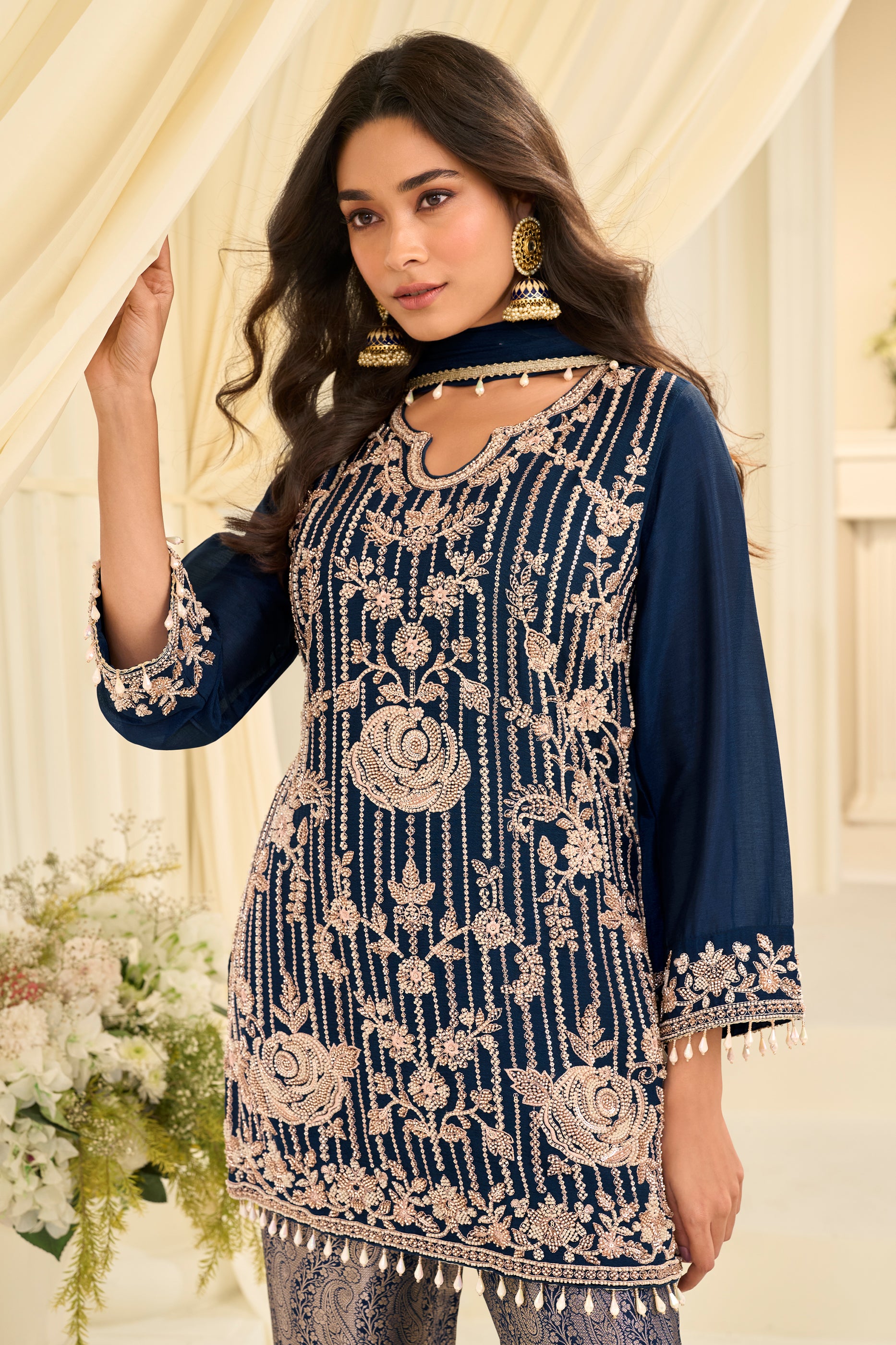 Blue Readymade Embroidered Chinon Suit-SAR12215_2_SareeButa.com