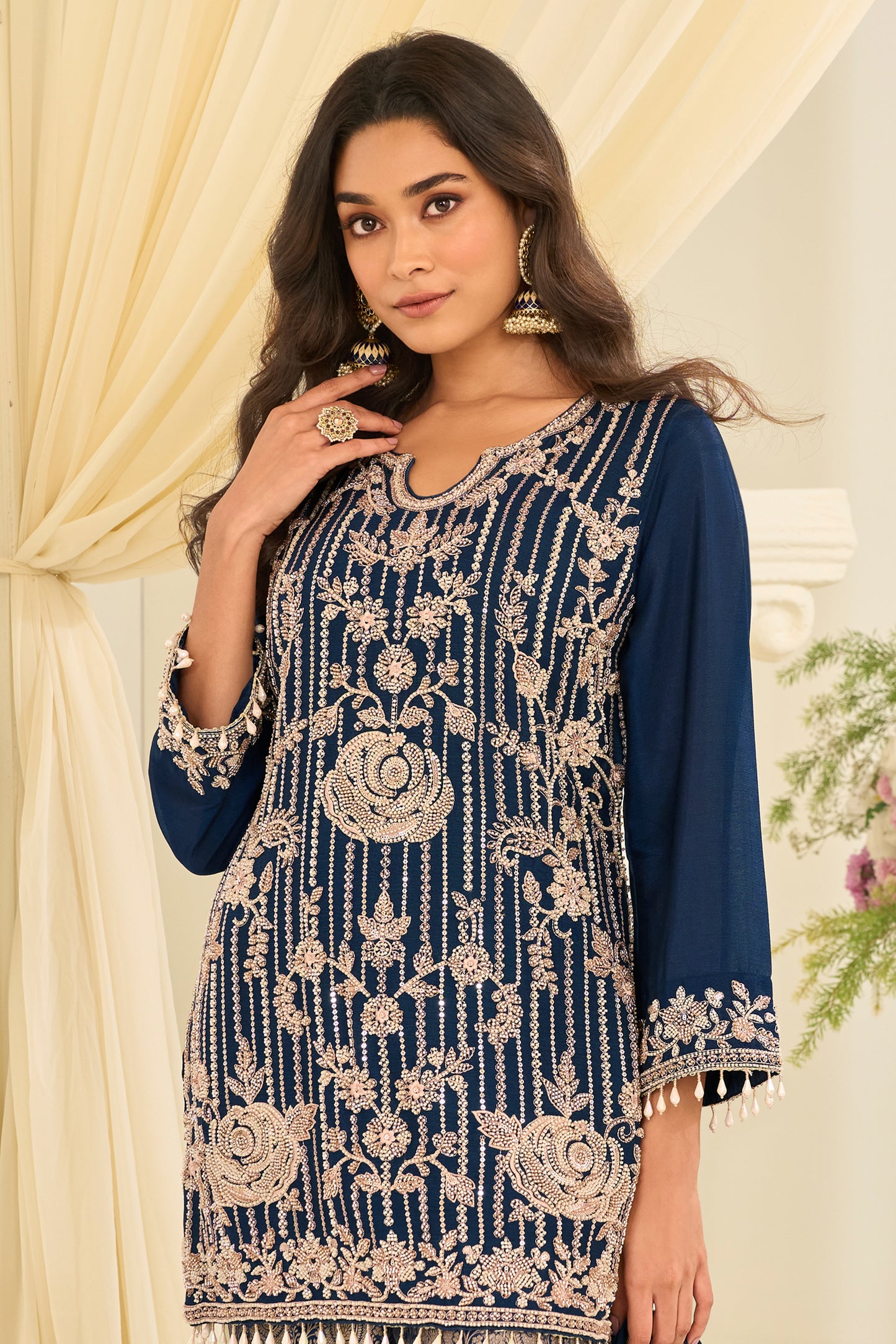 Blue Readymade Embroidered Chinon Suit-SAR12215_3_SareeButa.com