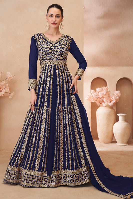 Blue Readymade Embroidered Georgette Skirt Suit-SAR12176_1_SareeButa.com